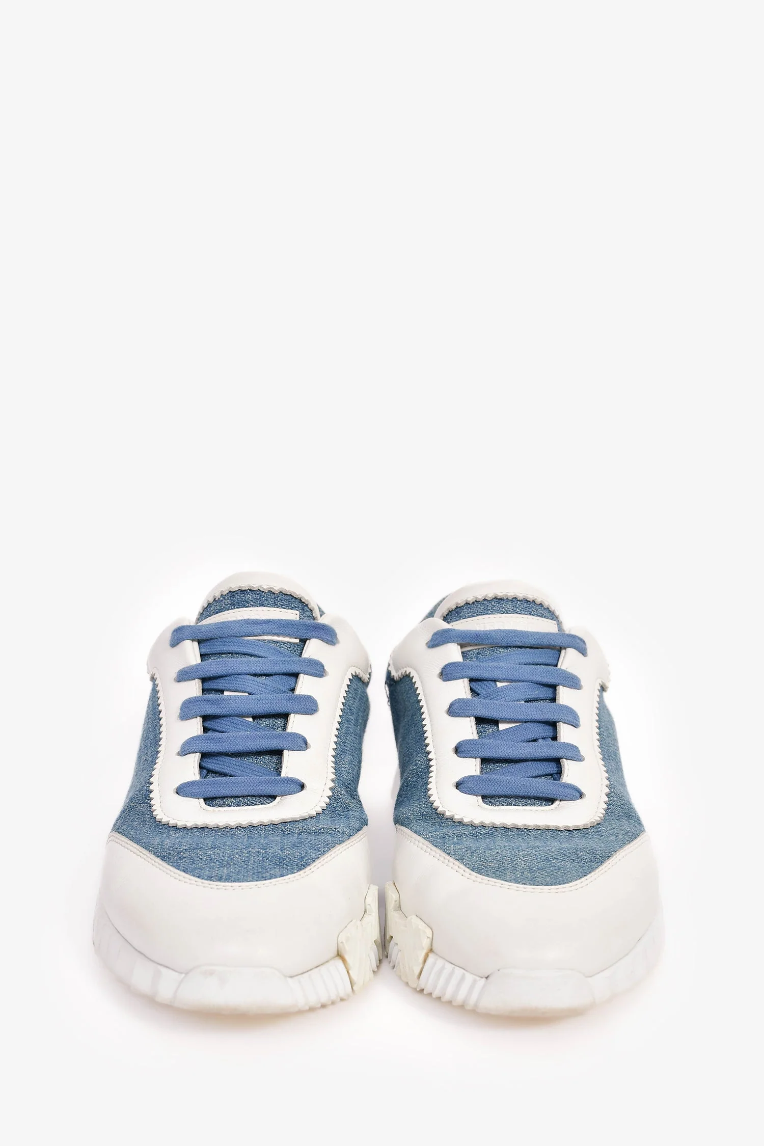 Hermes Blue/White Denim/Leather H 'Bouncing' Sneakers Size 40.5 - Image 3