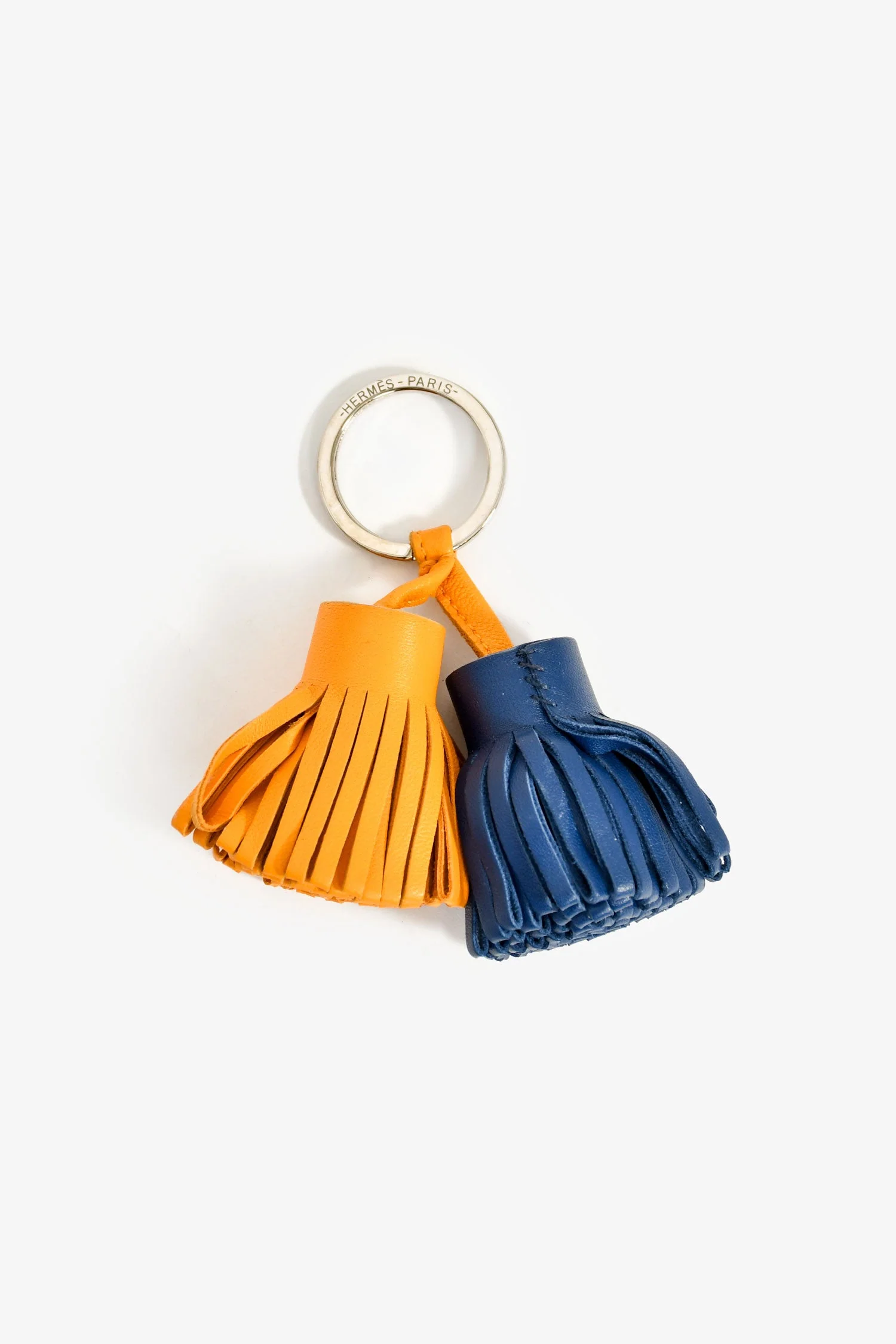 Hermès Blue/Yellow Leather Tassel 'Uno-Dos' Key Ring - Image 2