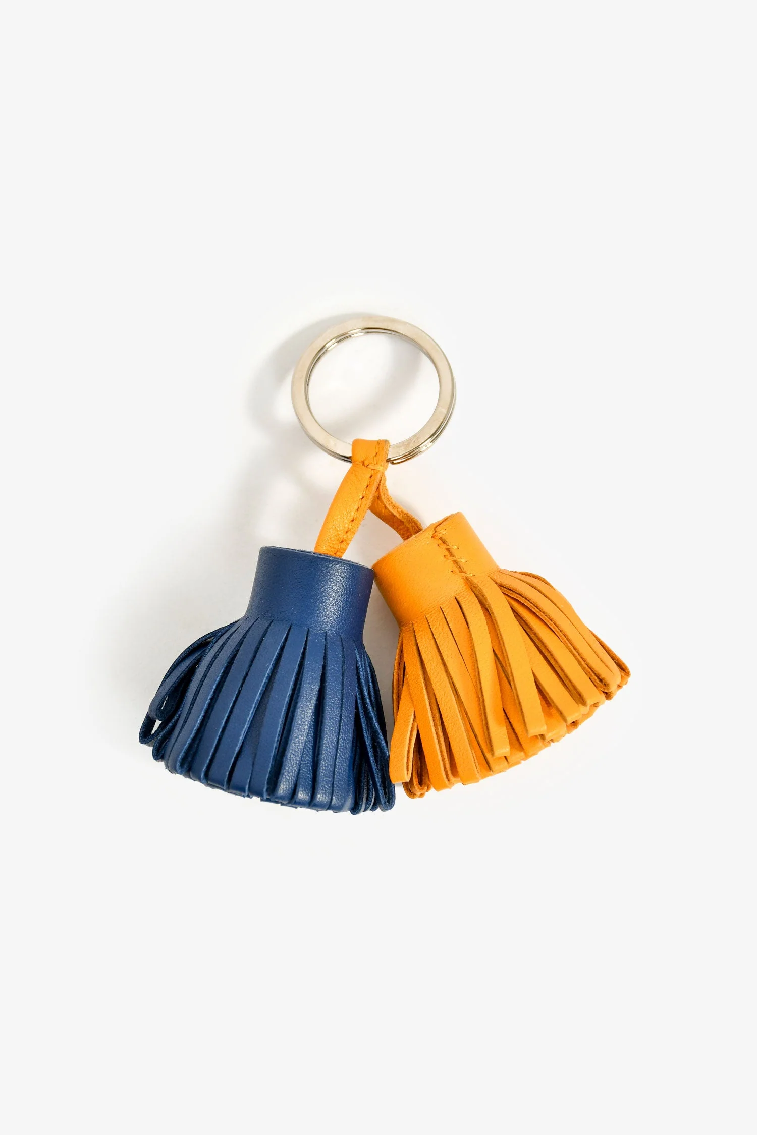 Hermès Blue/Yellow Leather Tassel 'Uno-Dos' Key Ring - Image 3