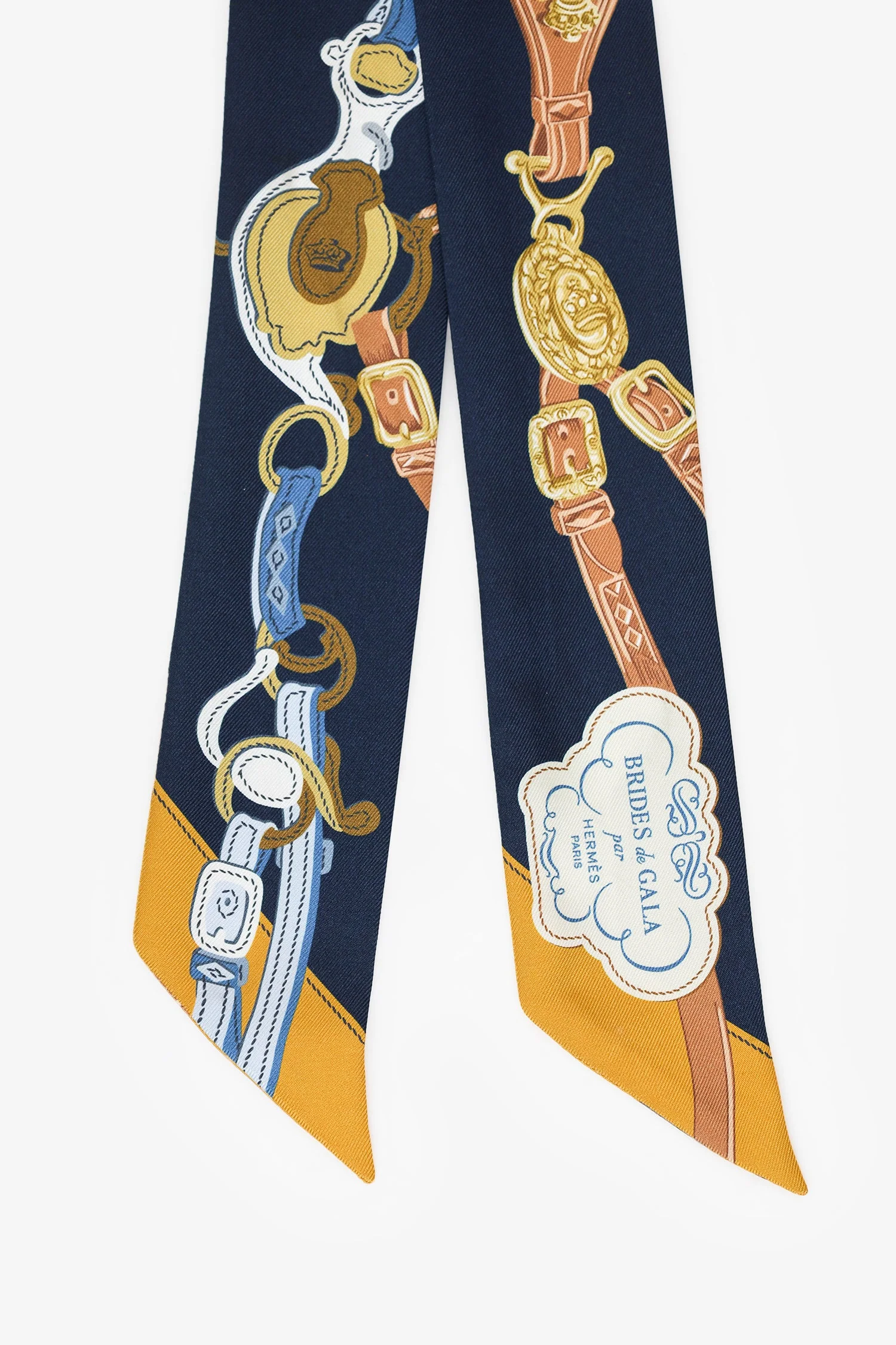 Hermès Blue/Yellow Silk 'Cavalcades' Twilly - Image 2