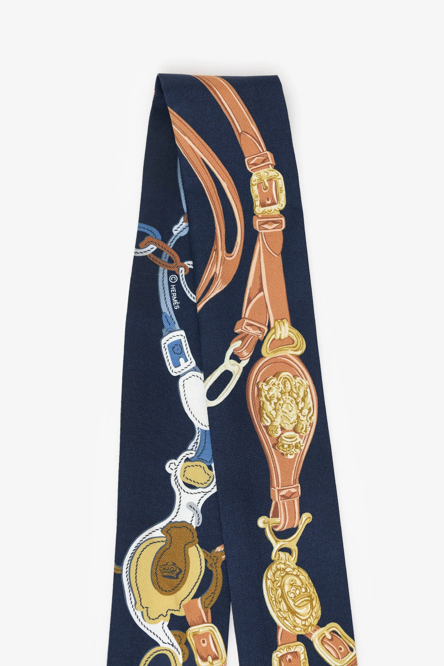 Hermès Blue/Yellow Silk 'Cavalcades' Twilly - Image 3