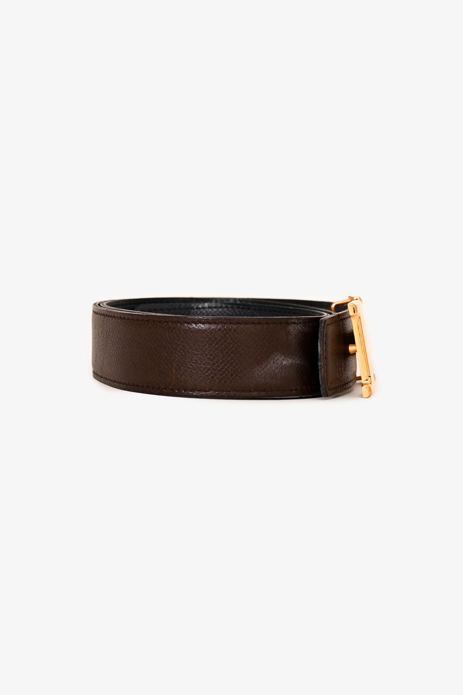 Hermès Brown/Black Reversible Gold H Belt Size 70 - Image 2
