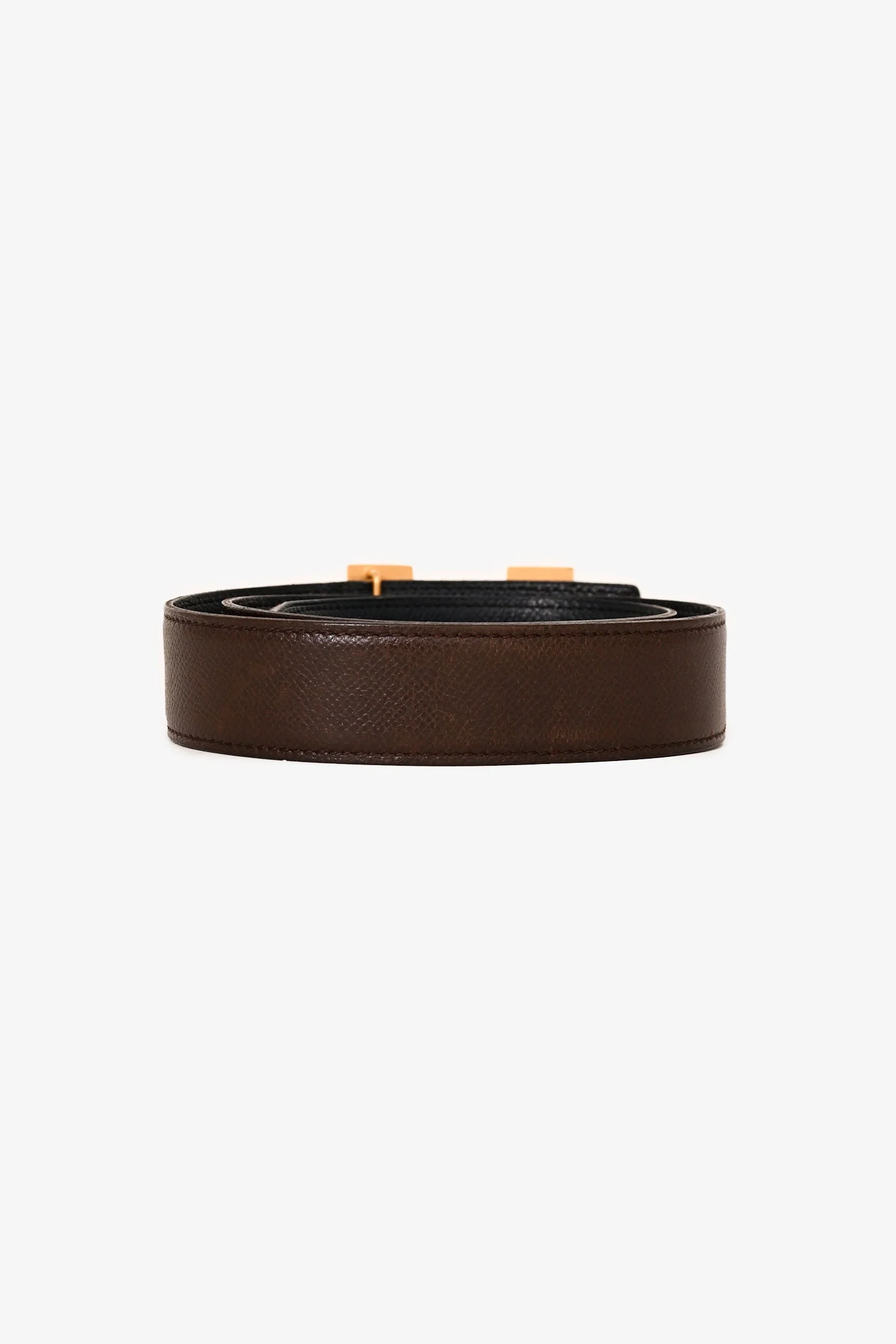 Hermès Brown/Black Reversible Gold H Belt Size 70 - Image 3