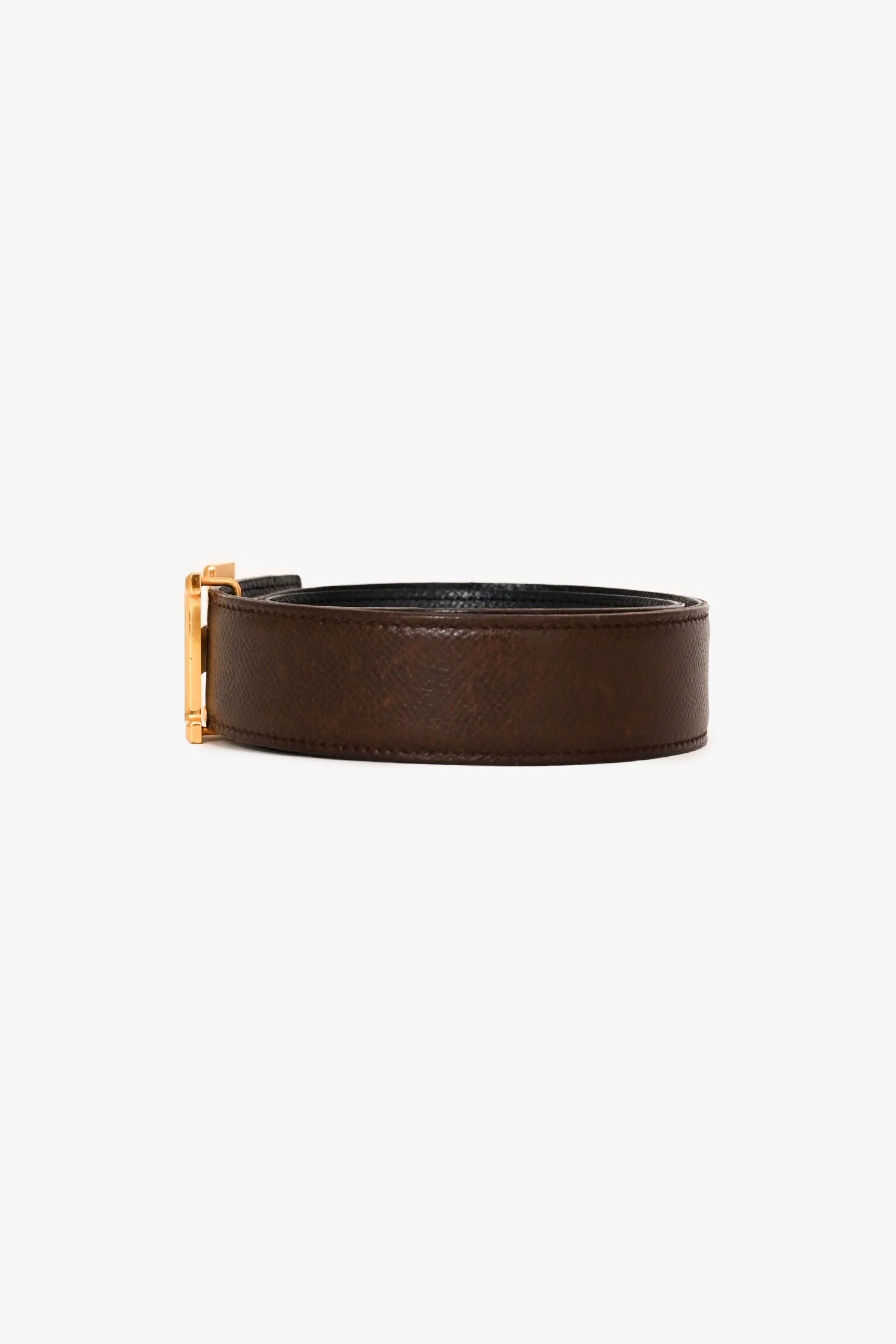 Hermès Brown/Black Reversible Gold H Belt Size 70 - Image 4