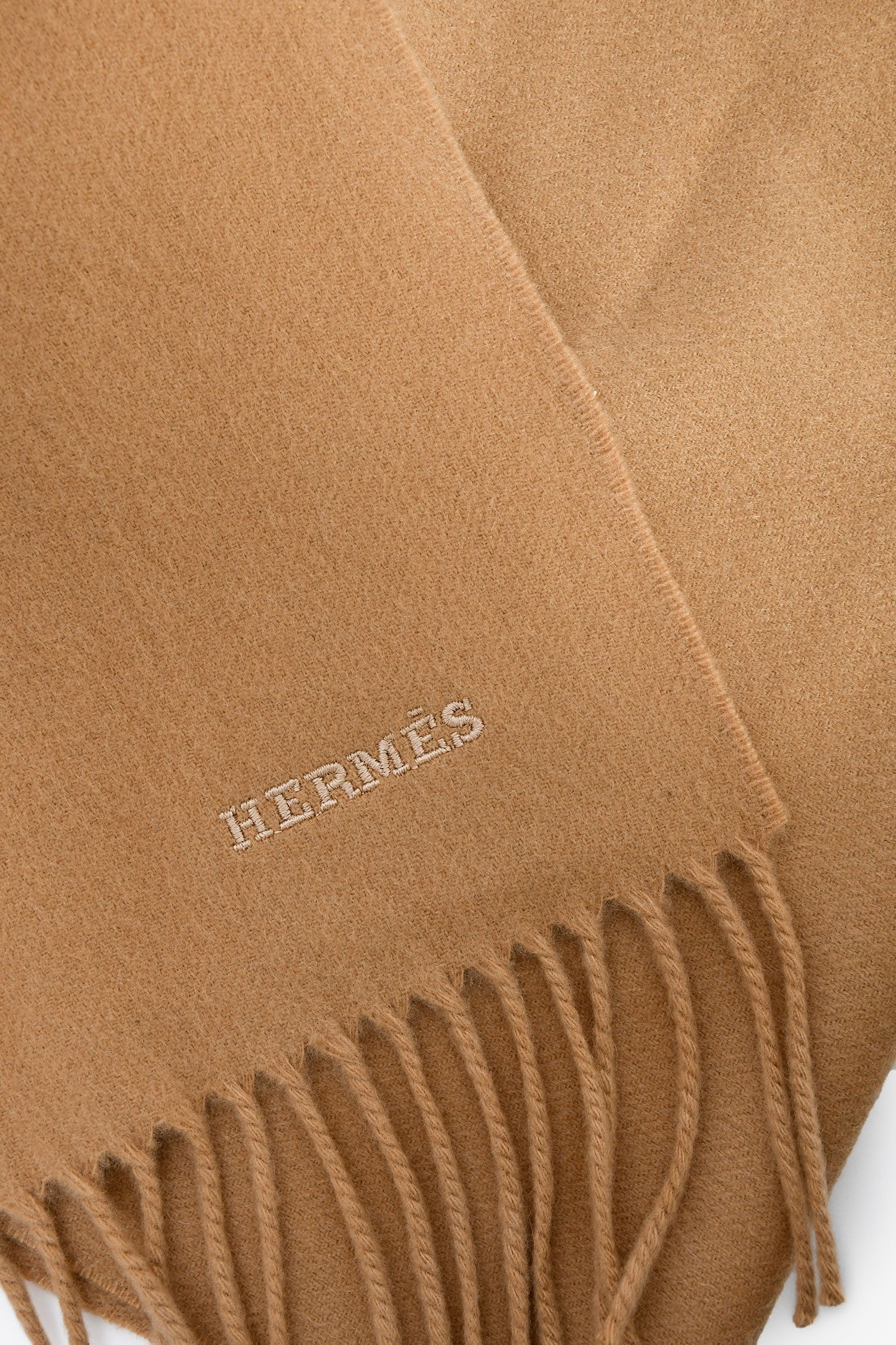 Hermès Brown Cashmere Robot Embroidered Fringe Scarf - Image 3