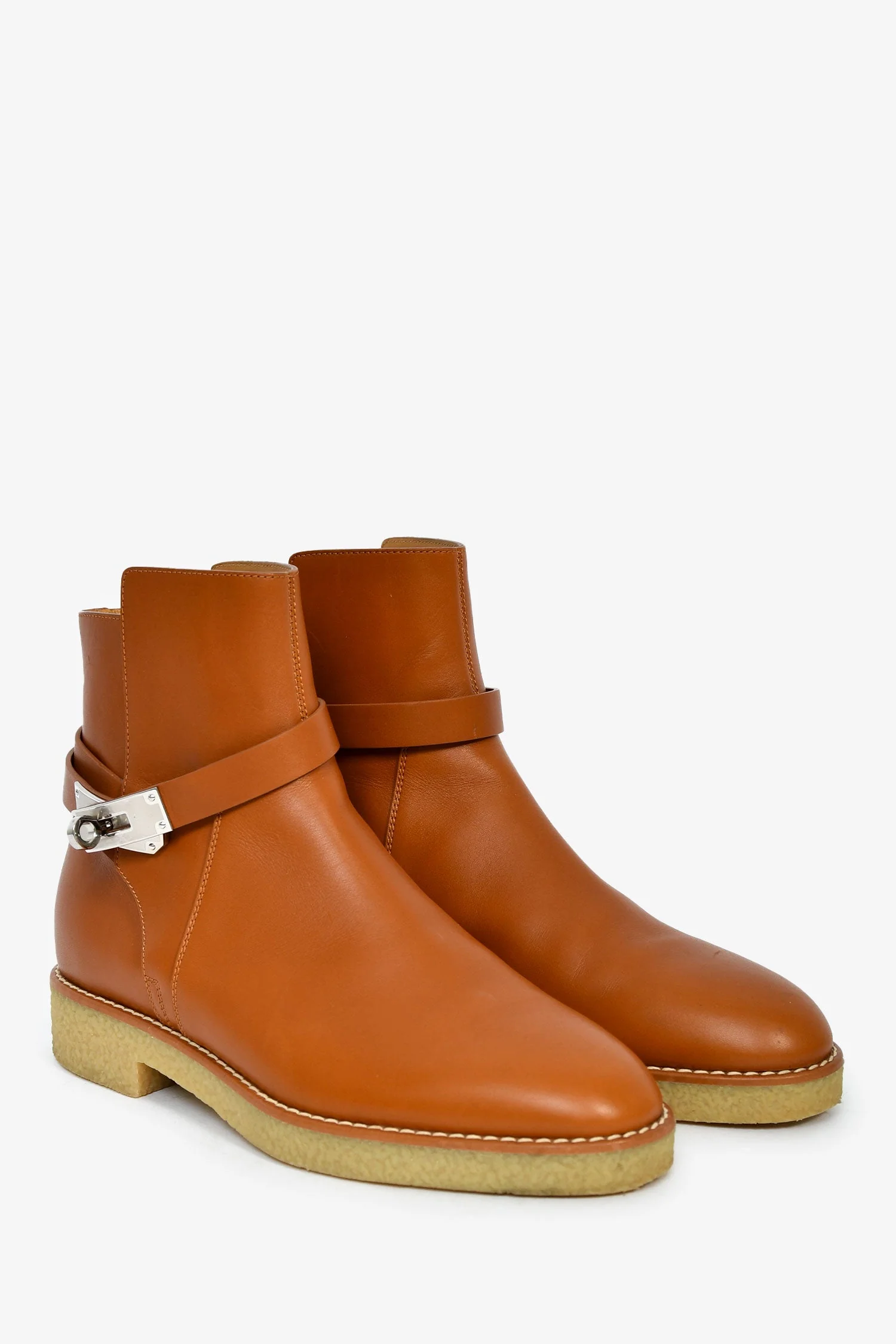 Hermès Brown Kelly Buckle Moto Boots Size 38.5 - Image 2
