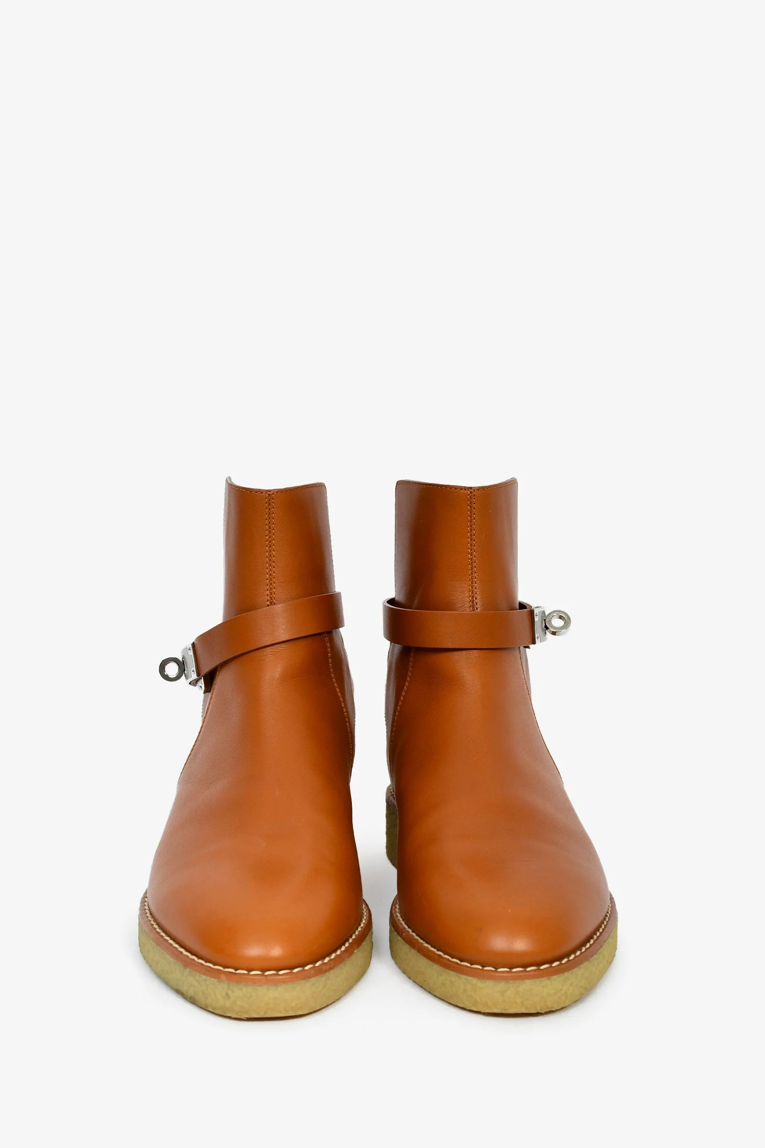 Hermès Brown Kelly Buckle Moto Boots Size 38.5 - Image 3
