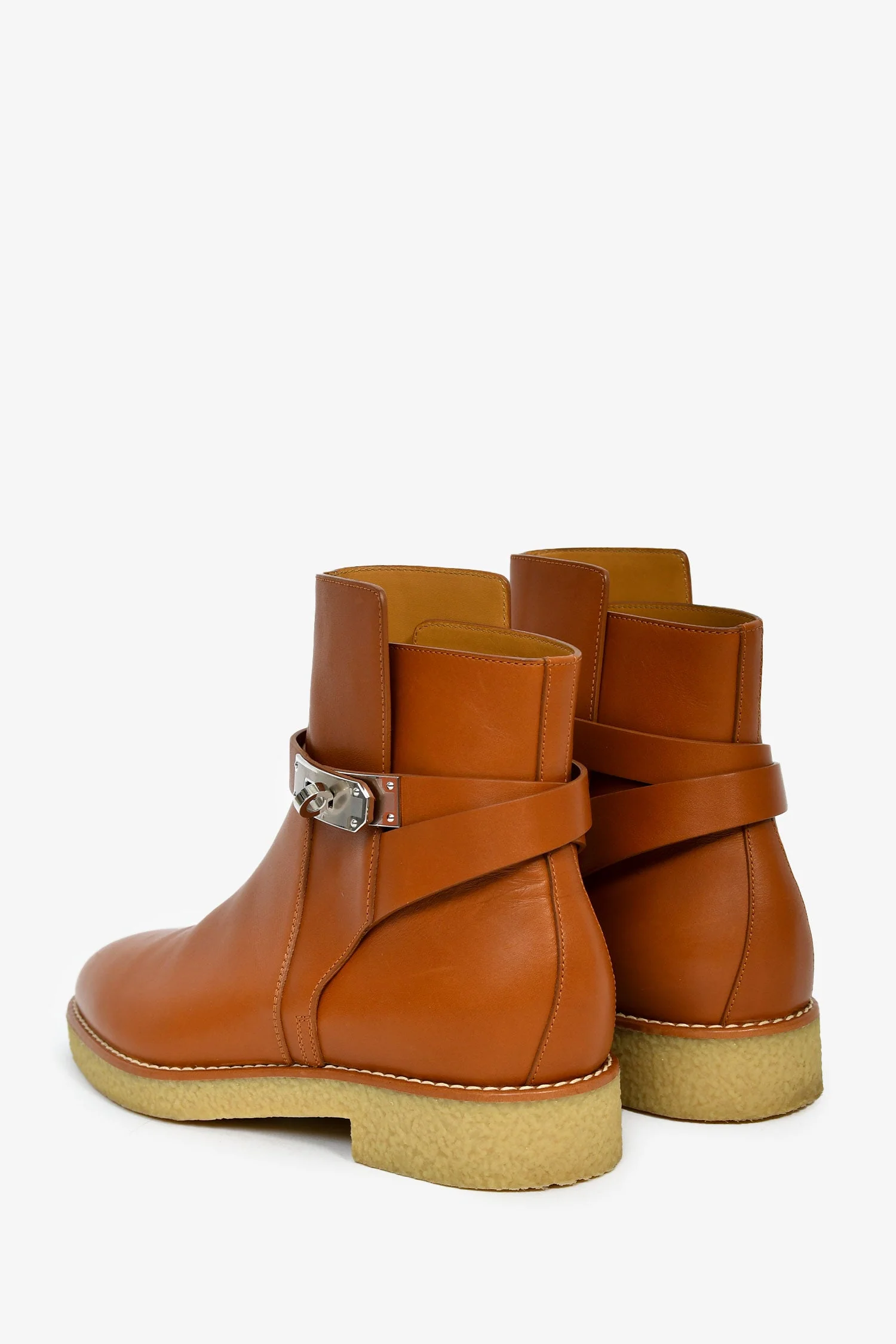 Hermès Brown Kelly Buckle Moto Boots Size 38.5 - Image 4