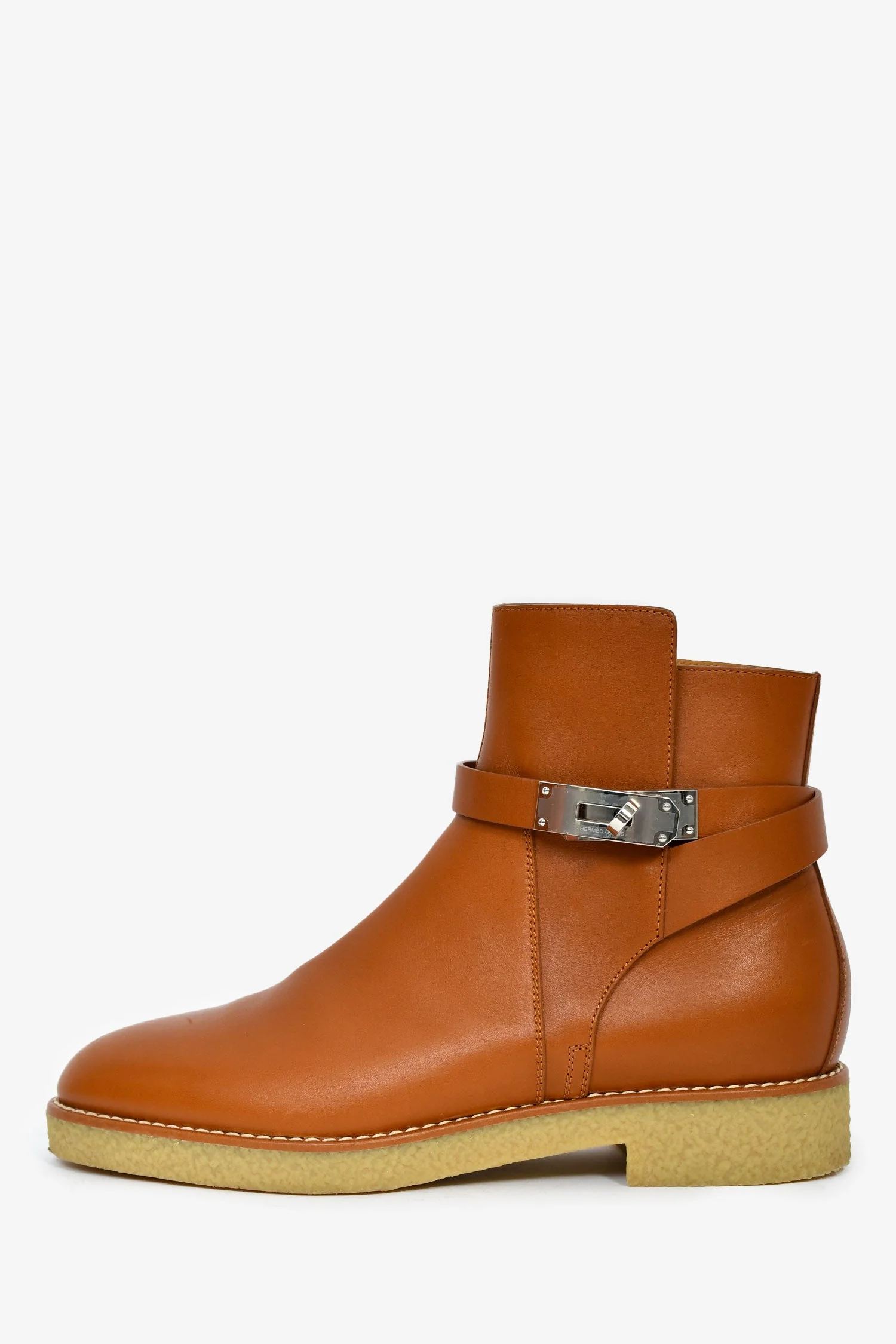 Hermès Brown Kelly Buckle Moto Boots Size 38.5 - Image 5