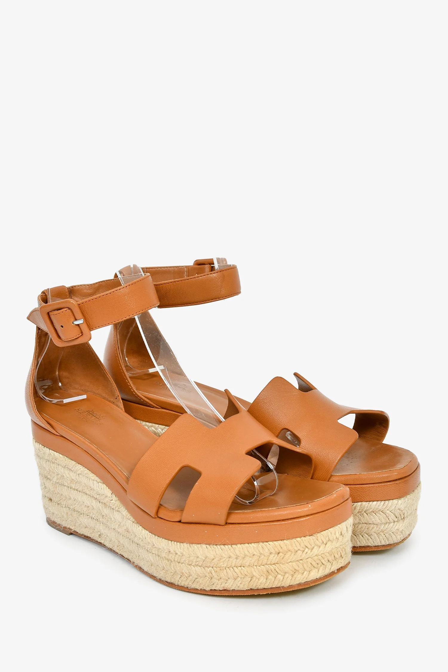 Hermes Brown Leather Espadrille 'Elda' Platform Sandals Size 37 - Image 2