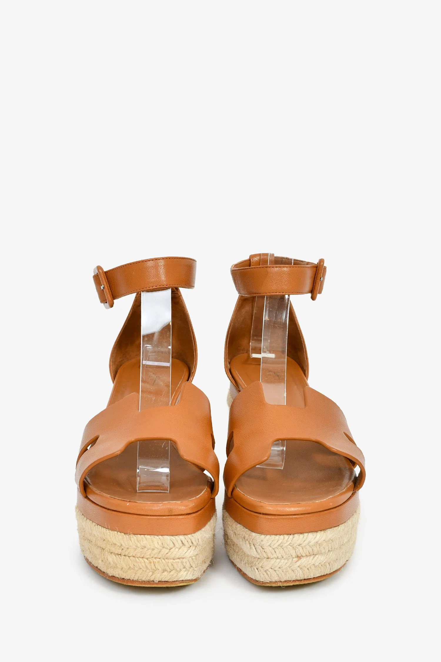 Hermes Brown Leather Espadrille 'Elda' Platform Sandals Size 37 - Image 3