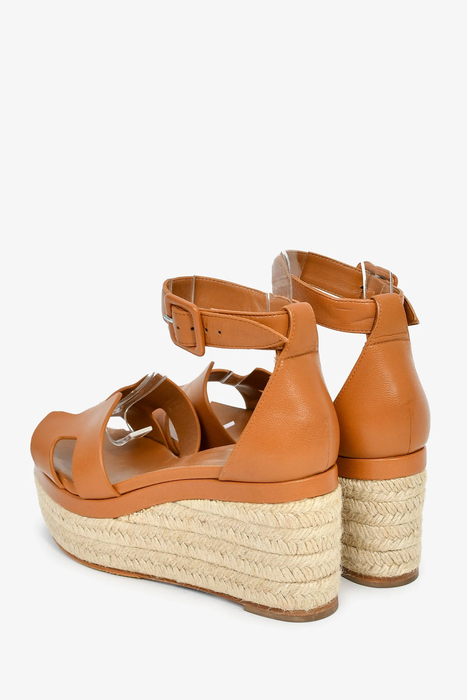 Hermes Brown Leather Espadrille 'Elda' Platform Sandals Size 37 - Image 4