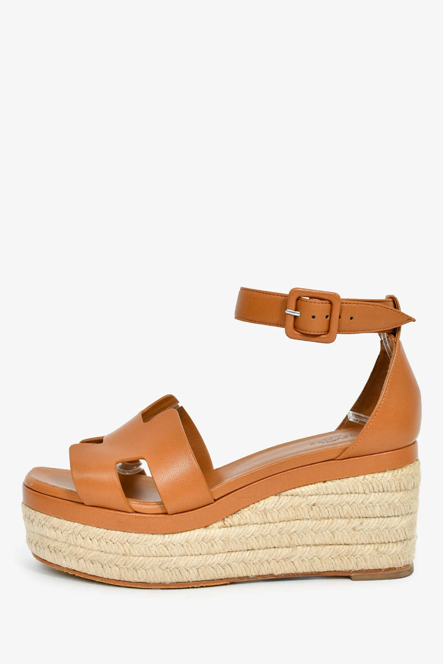 Hermes Brown Leather Espadrille 'Elda' Platform Sandals Size 37 - Image 5