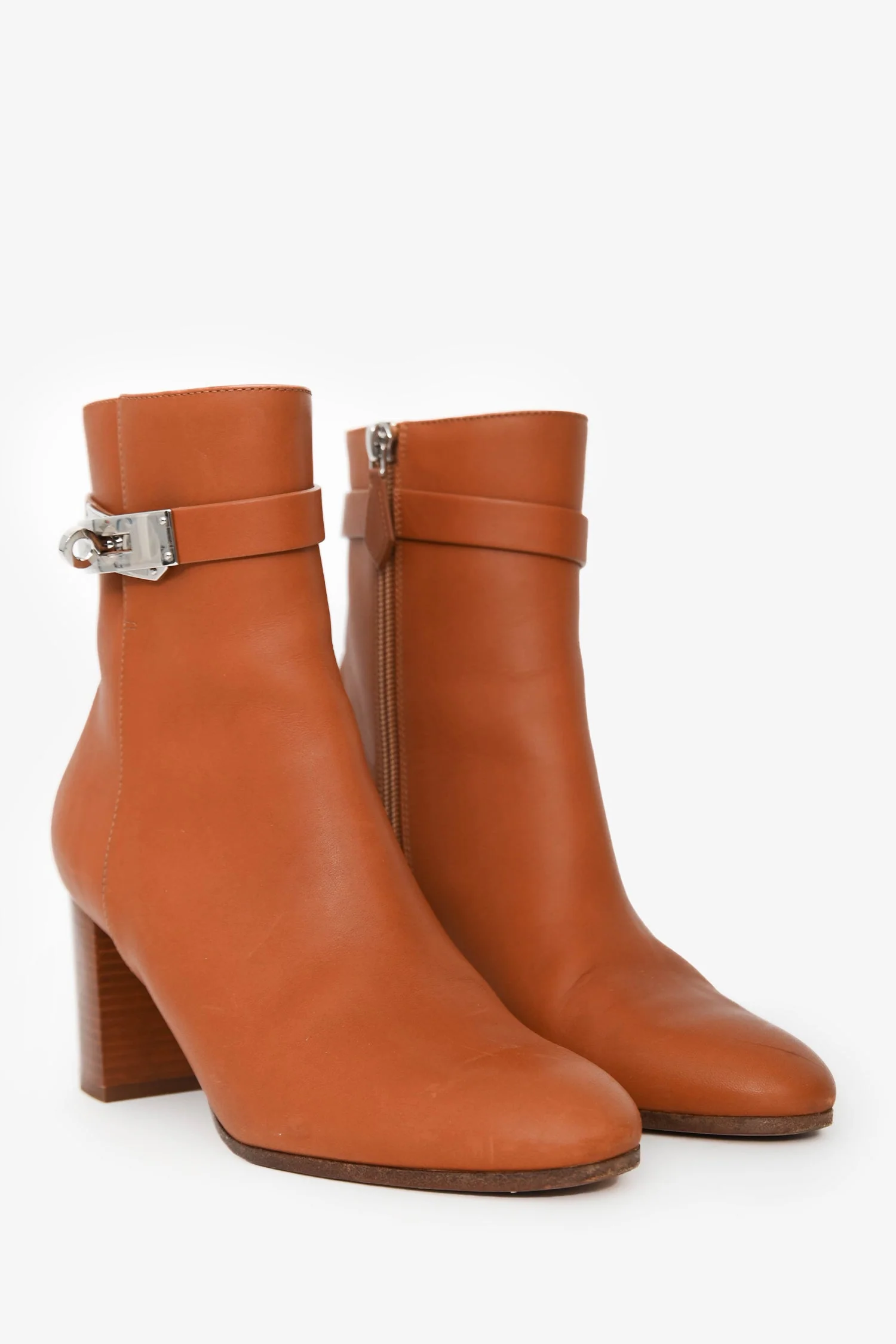 Hermès Brown Leather Kelly Ankle Boots Size 36.5 - Image 2