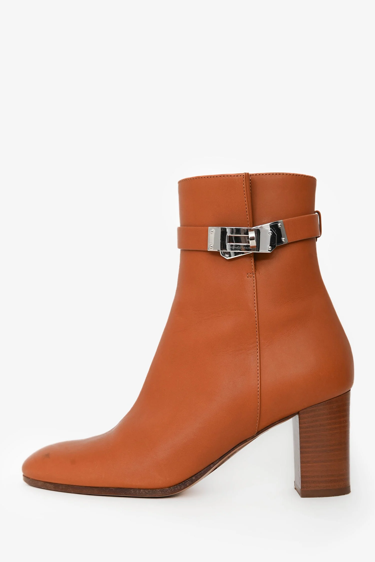 Hermès Brown Leather Kelly Ankle Boots Size 36.5 - Image 4