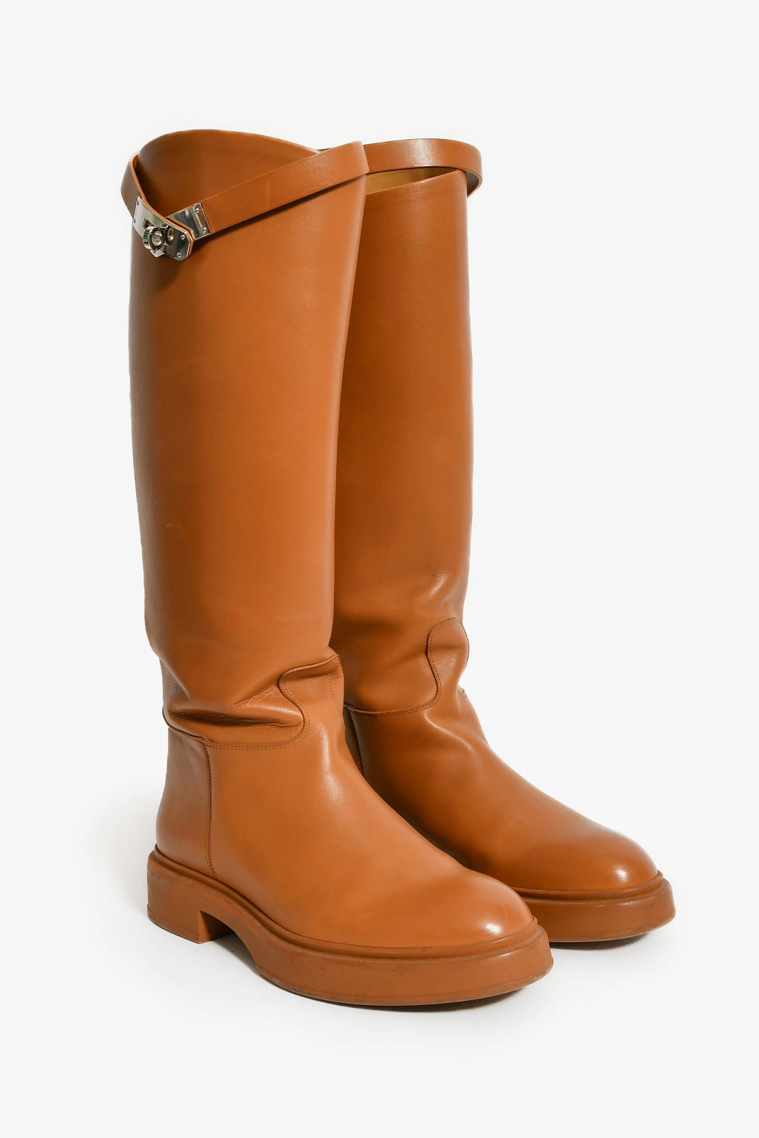 Hermes Brown Leather Kelly Riding Boots Size 37 - Image 2