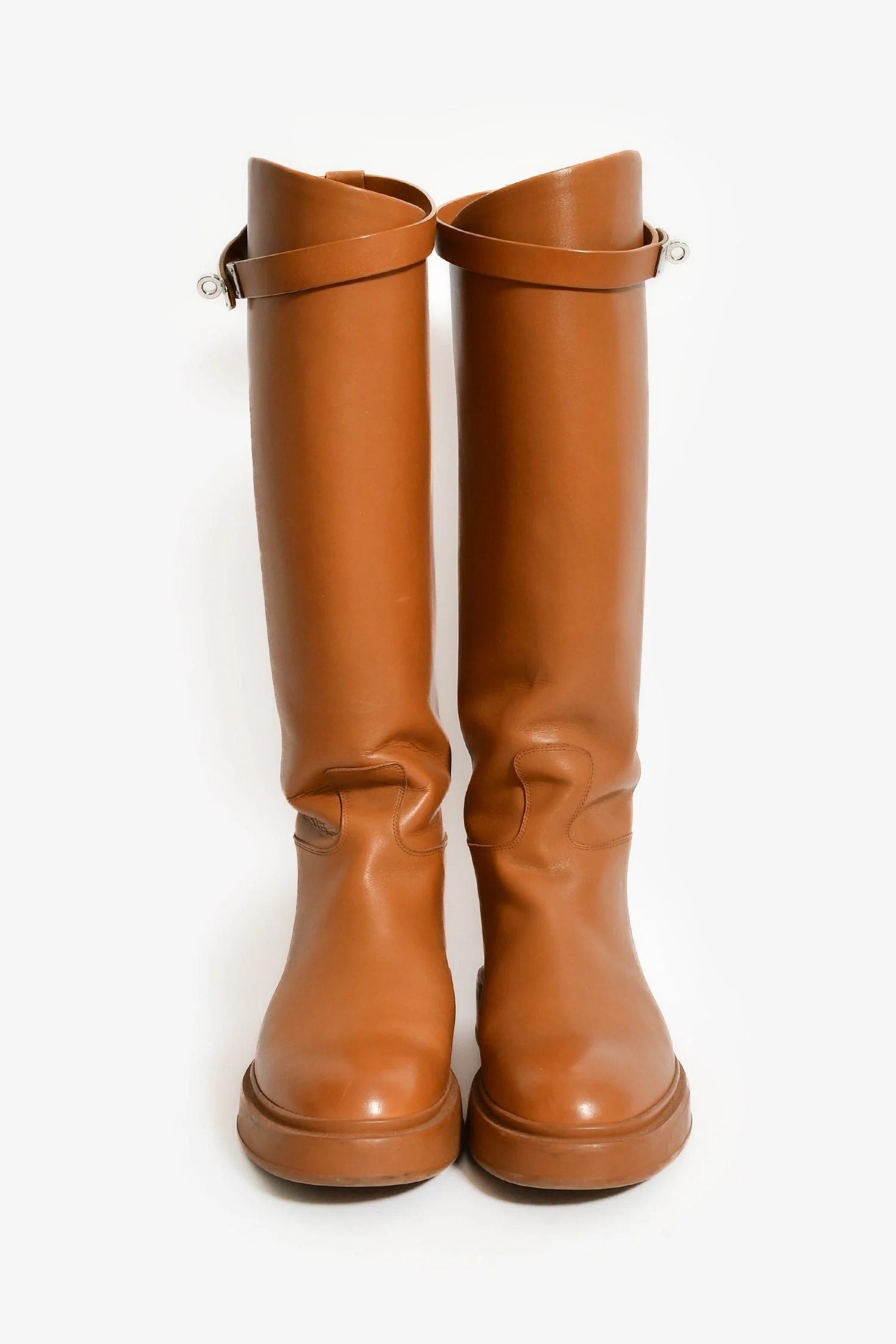 Hermes Brown Leather Kelly Riding Boots Size 37 - Image 3