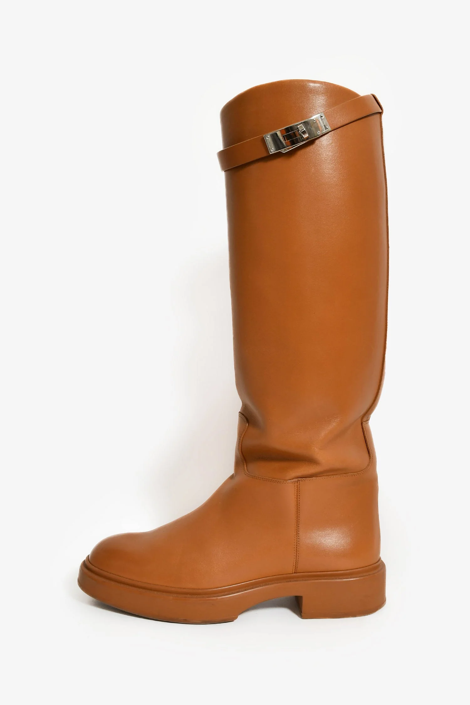 Hermes Brown Leather Kelly Riding Boots Size 37 - Image 4
