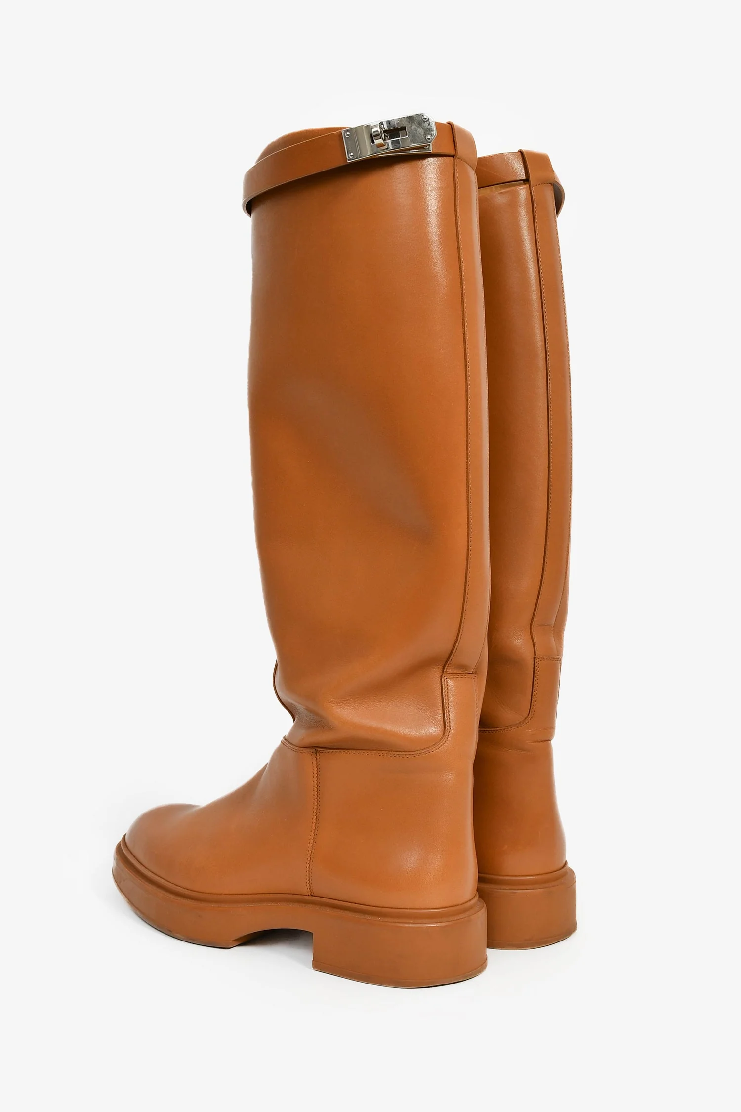 Hermes Brown Leather Kelly Riding Boots Size 37 - Image 5