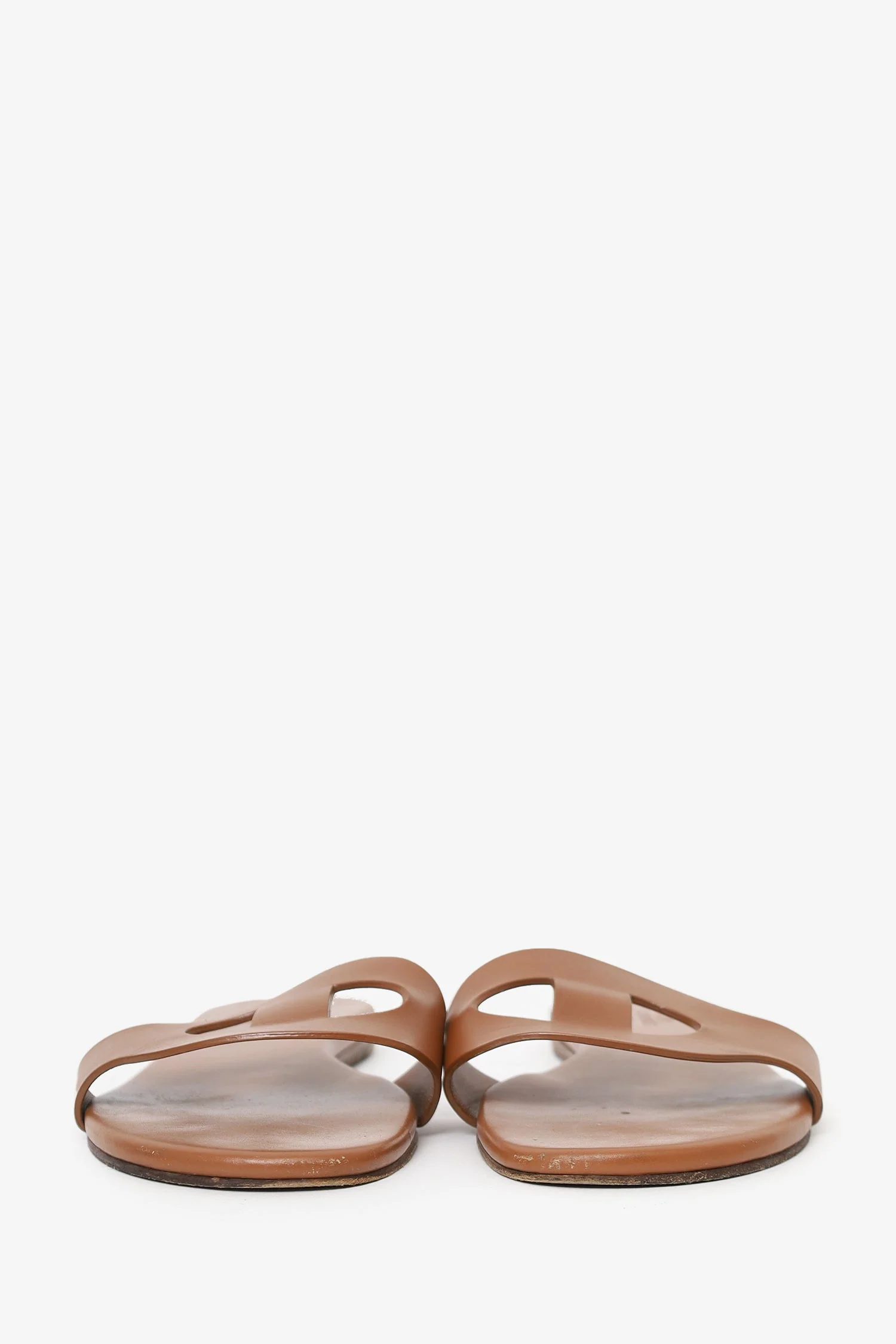 Hermes Brown Leather Lisboa Slides Size 36 - Image 3