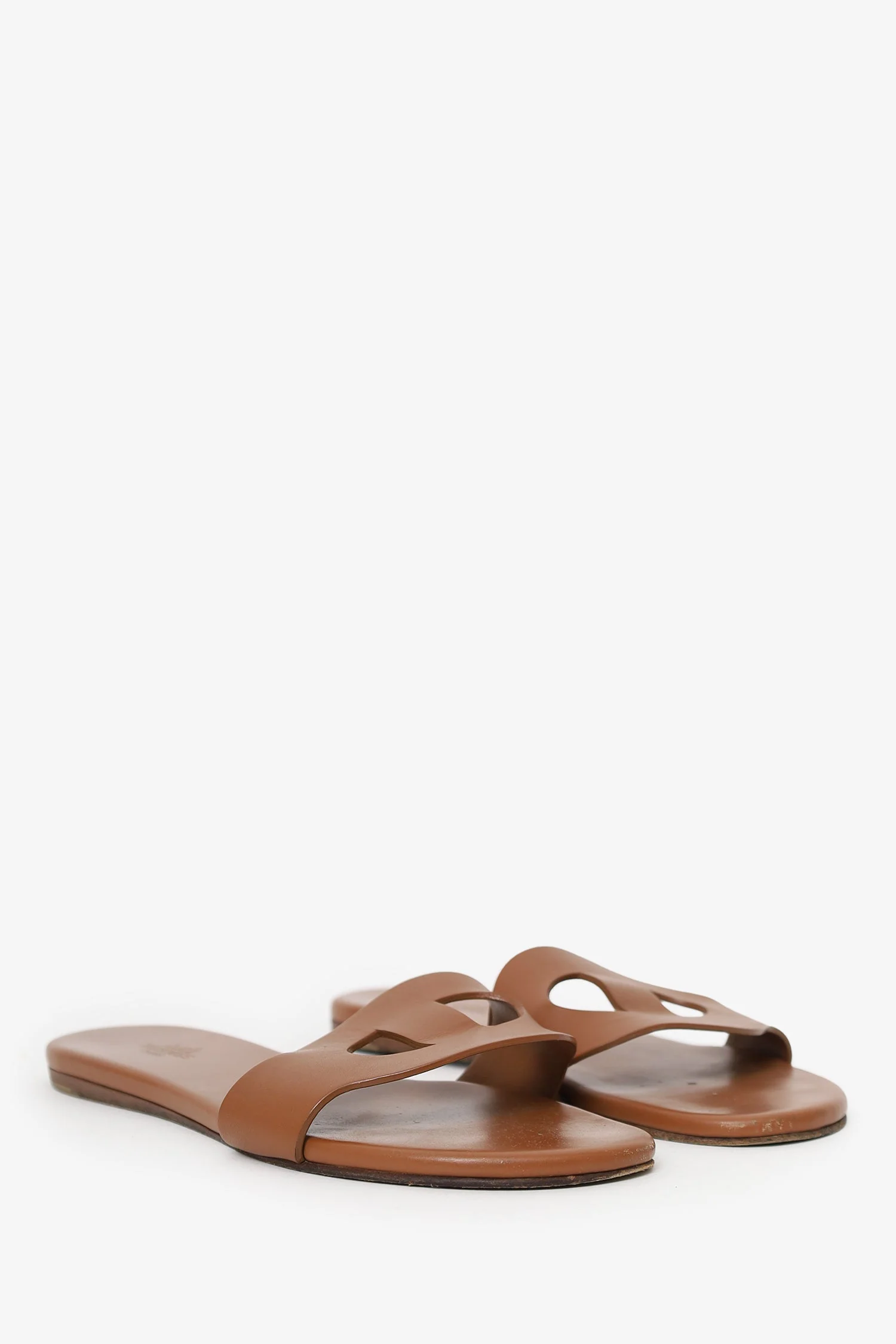 Hermes Brown Leather Lisboa Slides Size 36 - Image 2