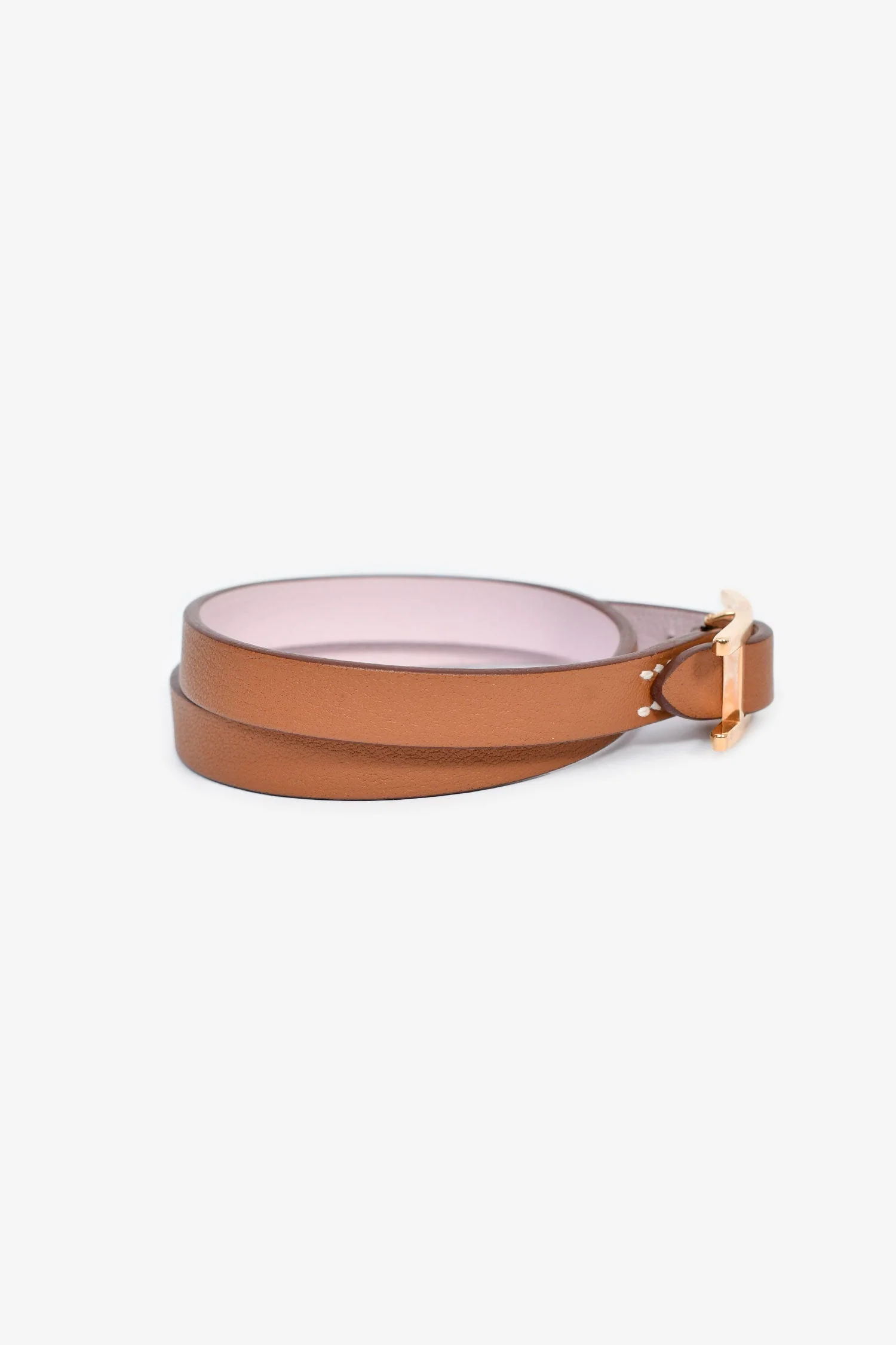 Hermès Brown/Pink Leather Rose Gold Tone Behapi Triple Tour Bracelet - Image 2