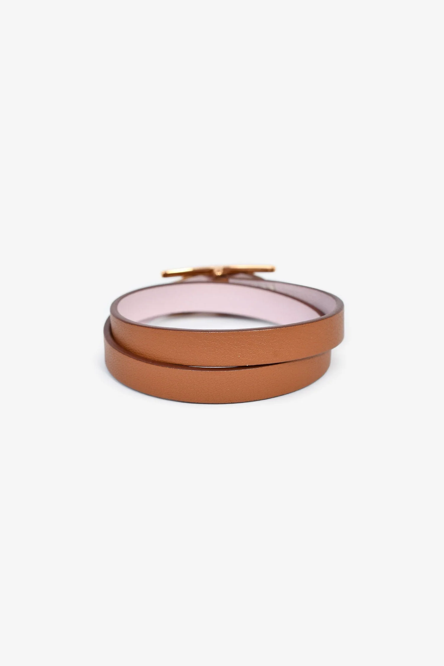 Hermès Brown/Pink Leather Rose Gold Tone Behapi Triple Tour Bracelet - Image 3