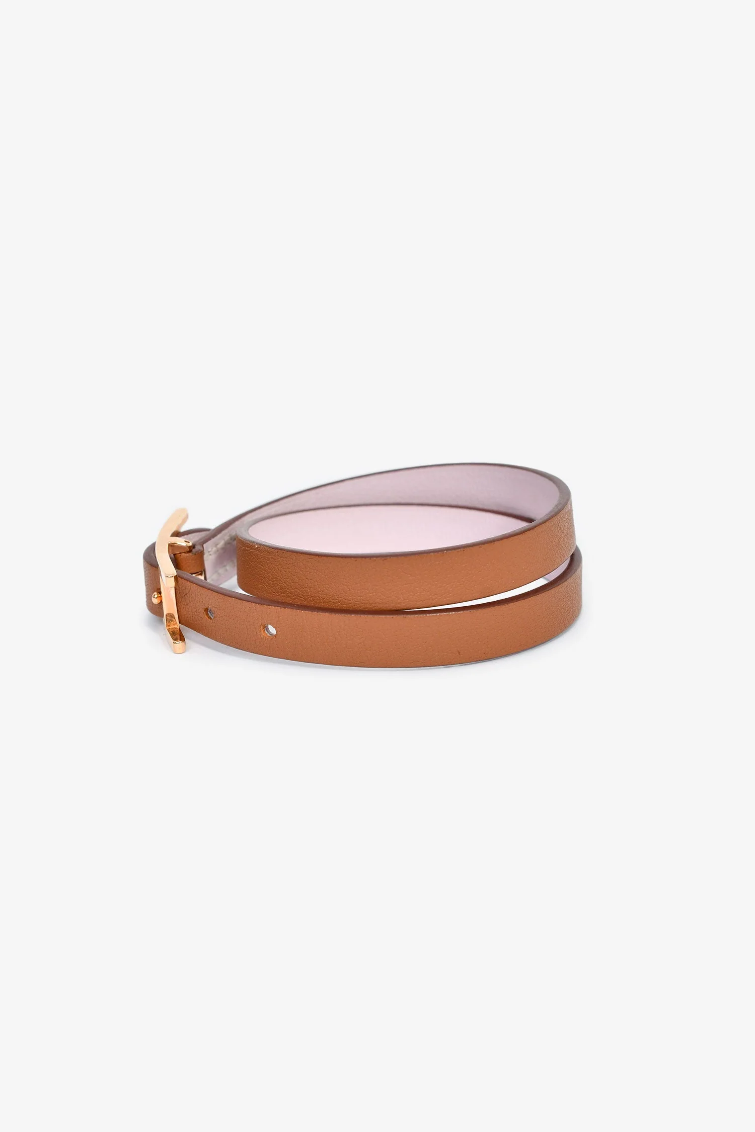 Hermès Brown/Pink Leather Rose Gold Tone Behapi Triple Tour Bracelet - Image 4