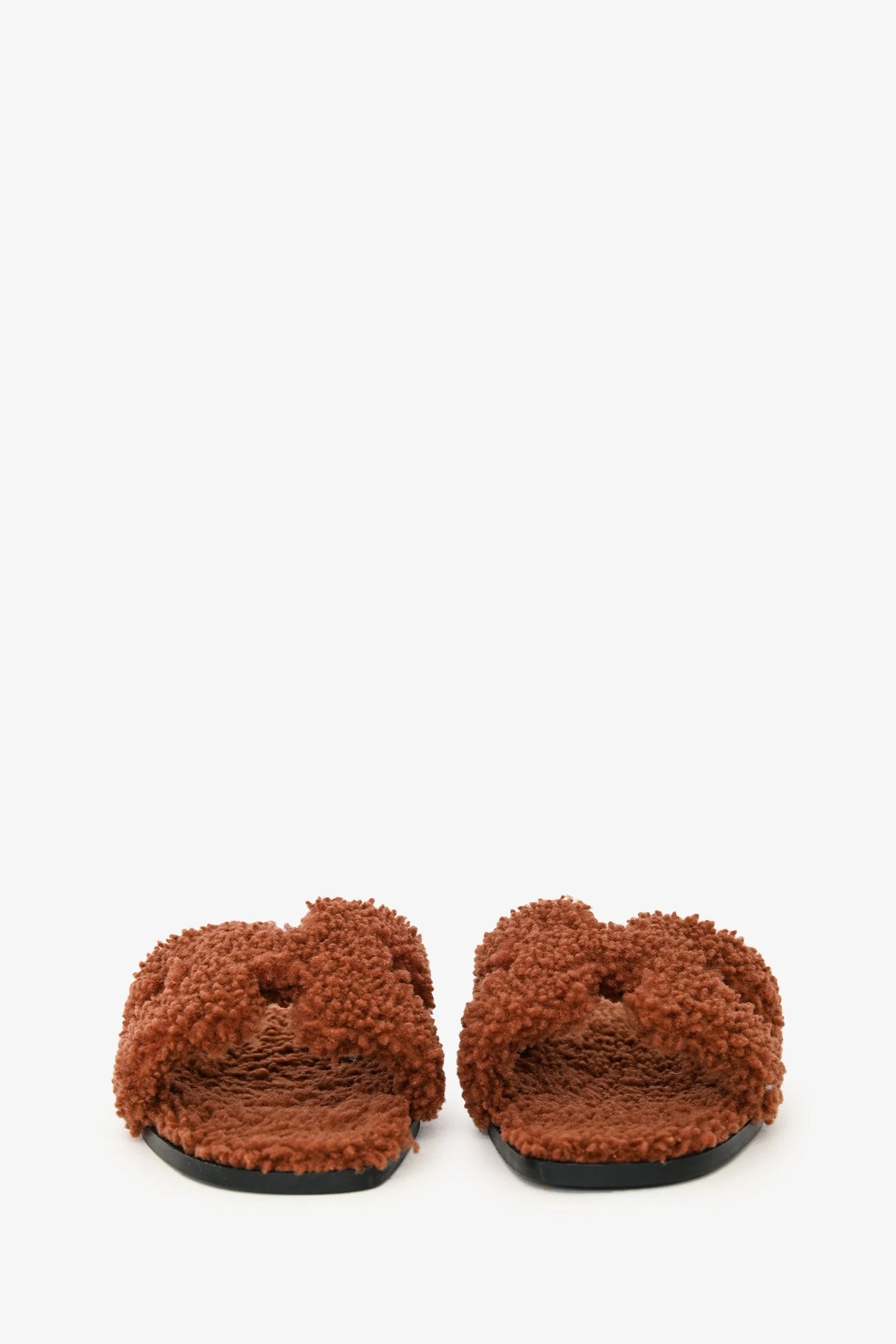 Hermès Brown Teddy Shearling Oran Sandals Size 37 - Image 3