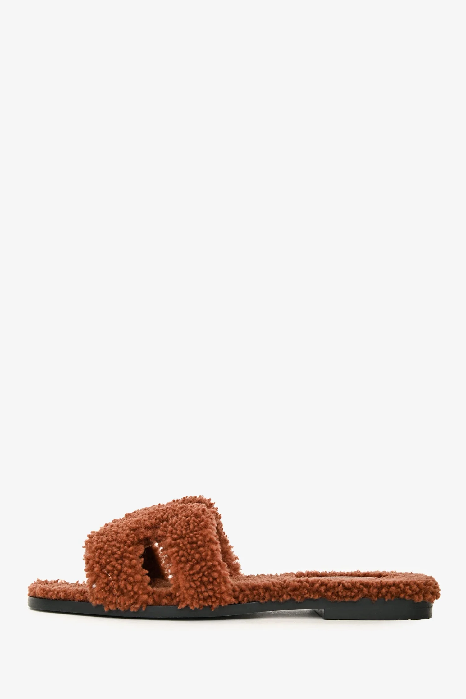 Hermès Brown Teddy Shearling Oran Sandals Size 37 - Image 5