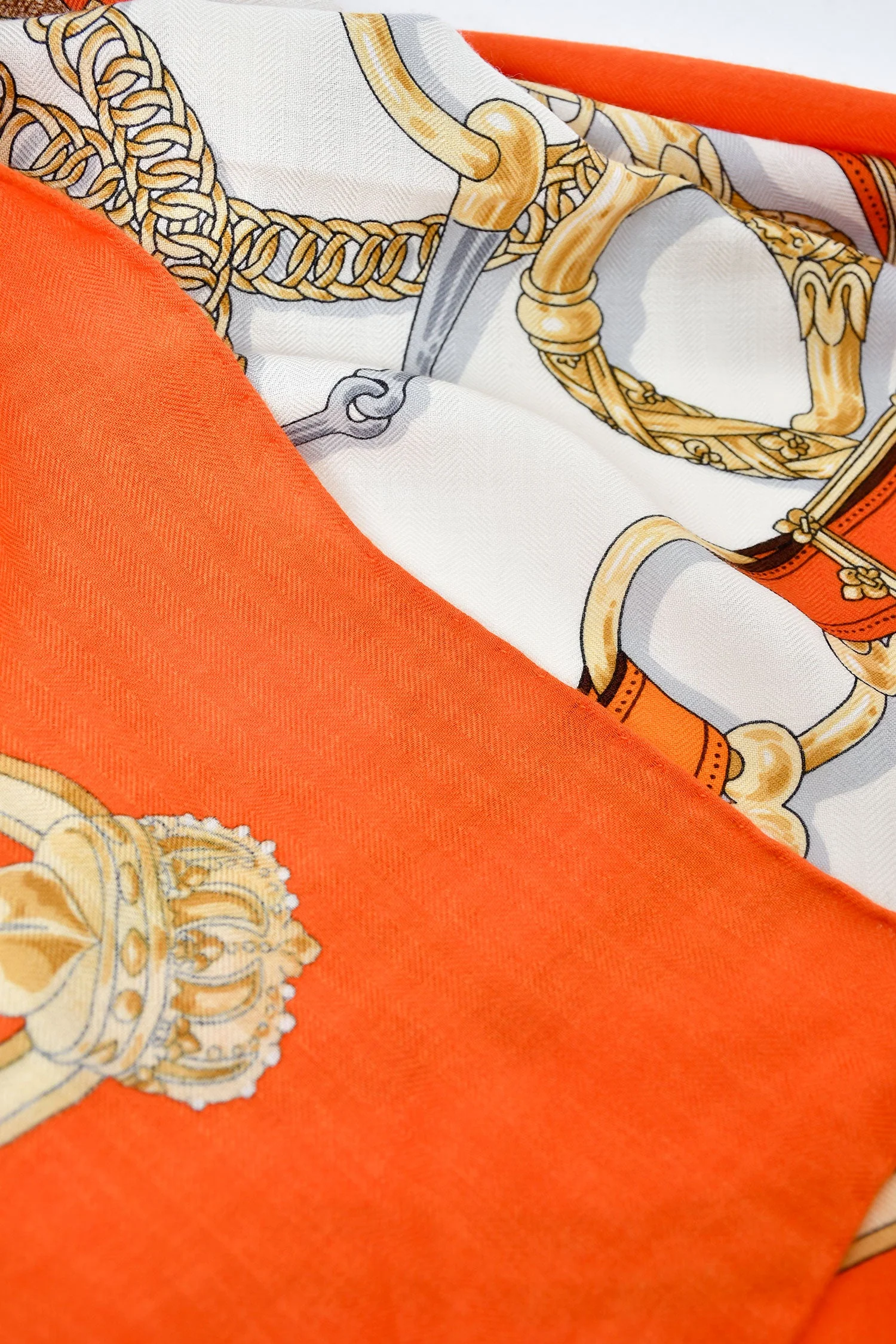 Hermes Cream/Orange Cashmere/Silk Cavalcadour Shawl 140 - Image 3