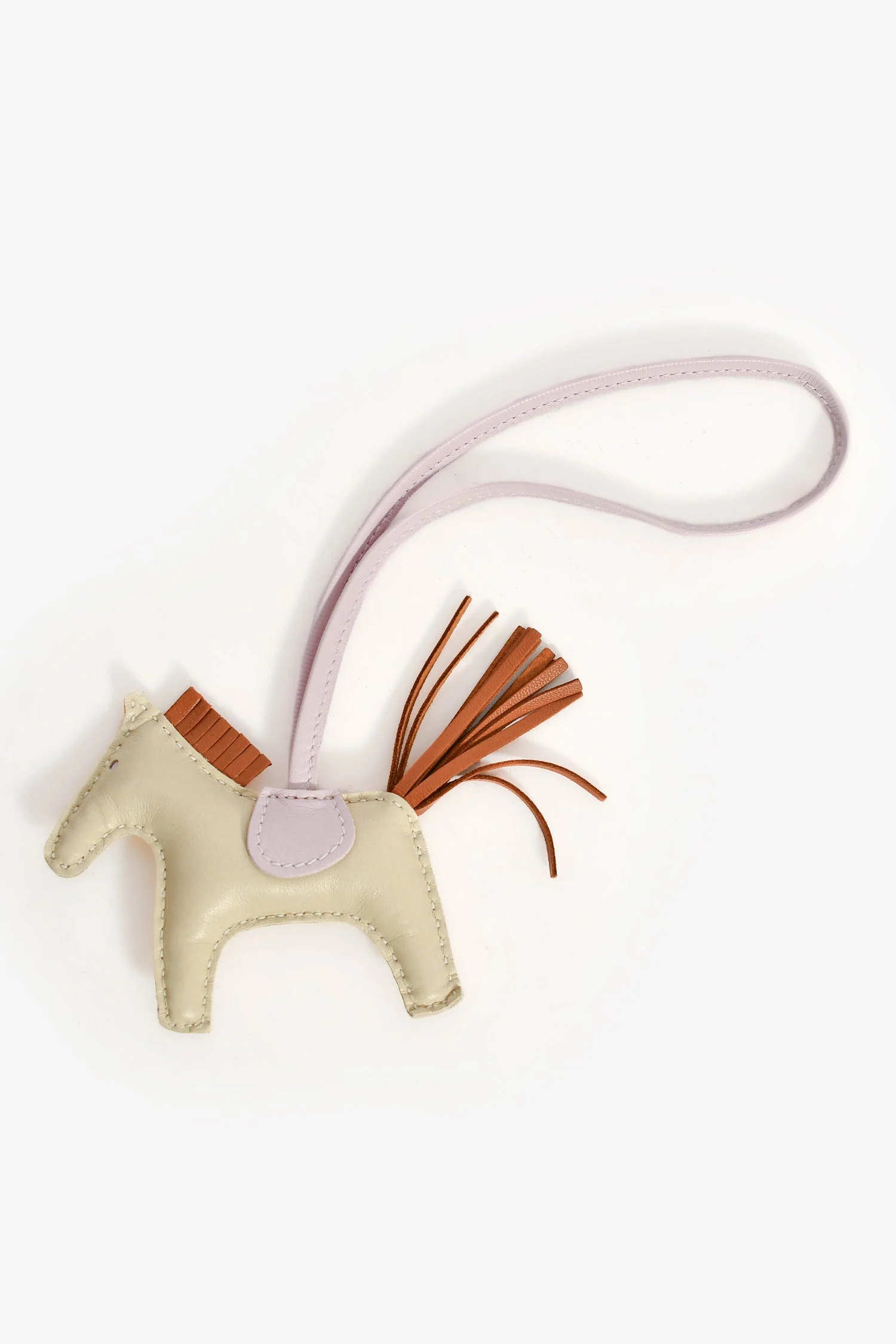 Hermès Cream/Pink Brown Leather Rodeo PM Bag Charm - Image 3