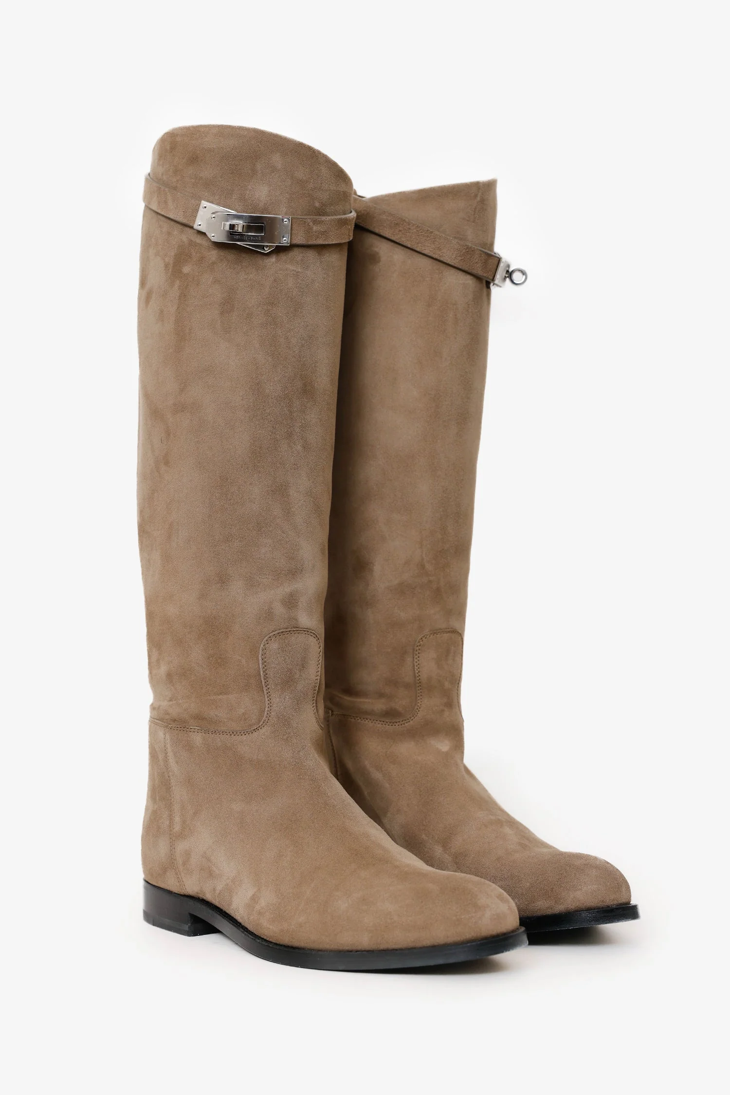 Hermès Etoupe Supple Suede Jumping Boots Size 39 - Image 2