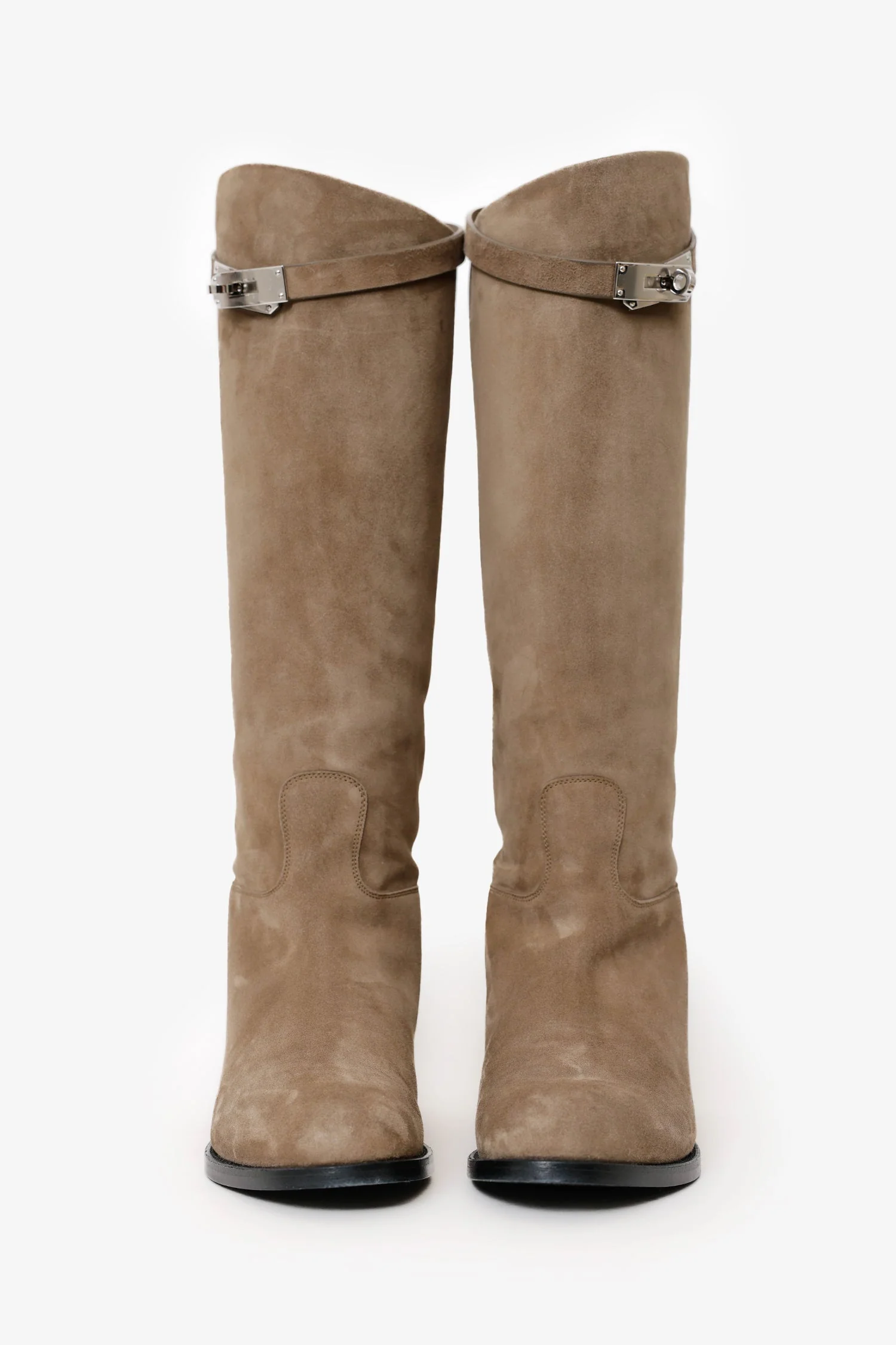 Hermès Etoupe Supple Suede Jumping Boots Size 39 - Image 3