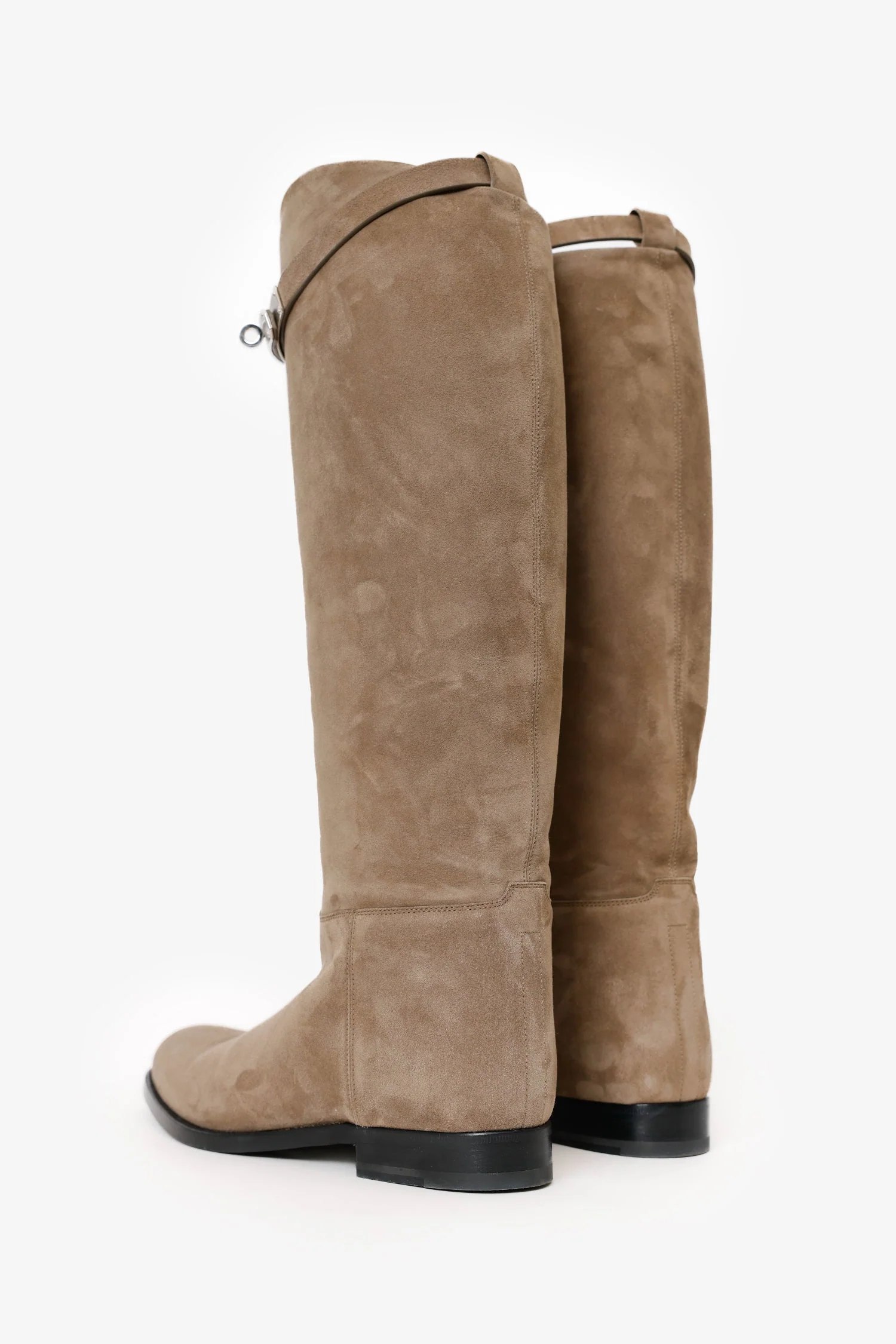 Hermès Etoupe Supple Suede Jumping Boots Size 39 - Image 4