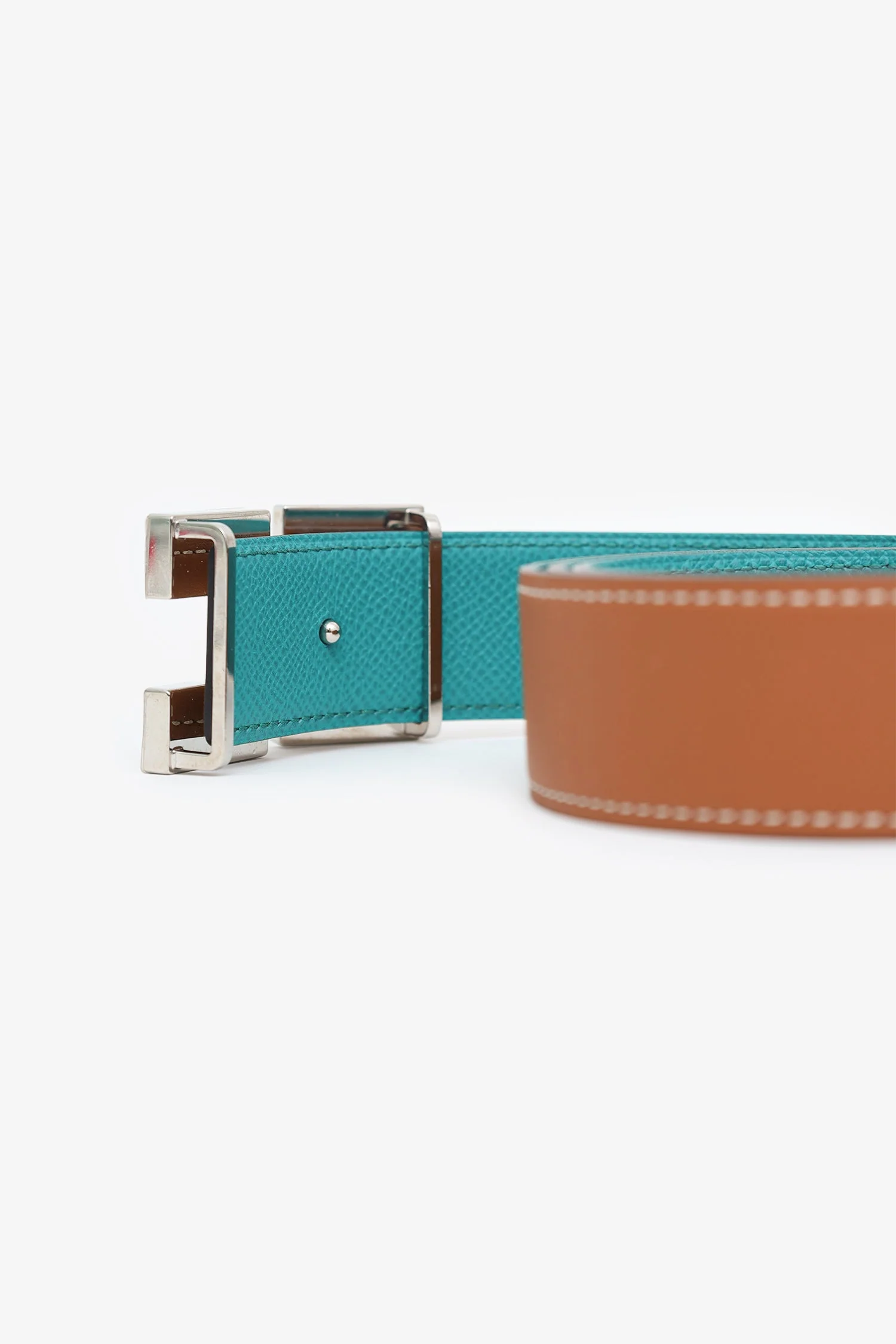 Hermès Gold/Blue Leather Reversible Karma Belt Size 32mm - Image 2