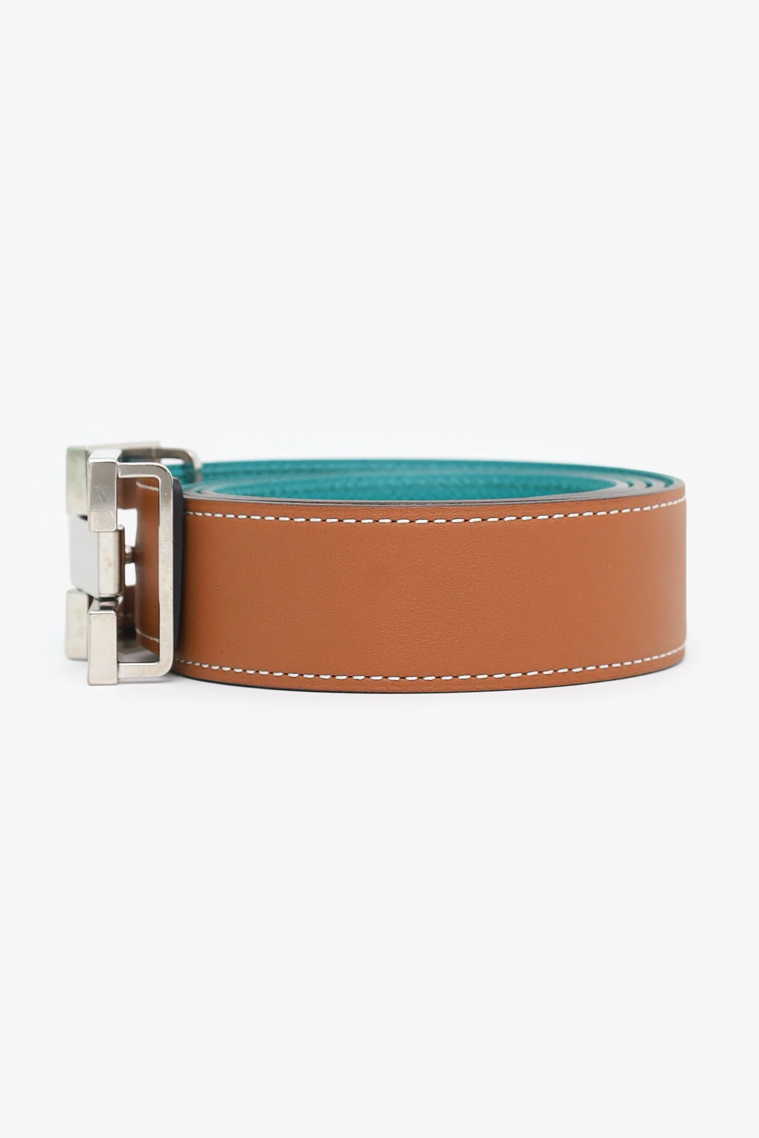 Hermès Gold/Blue Leather Reversible Karma Belt Size 32mm - Image 3