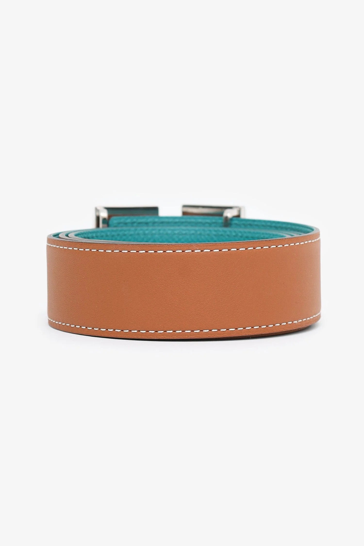 Hermès Gold/Blue Leather Reversible Karma Belt Size 32mm - Image 4