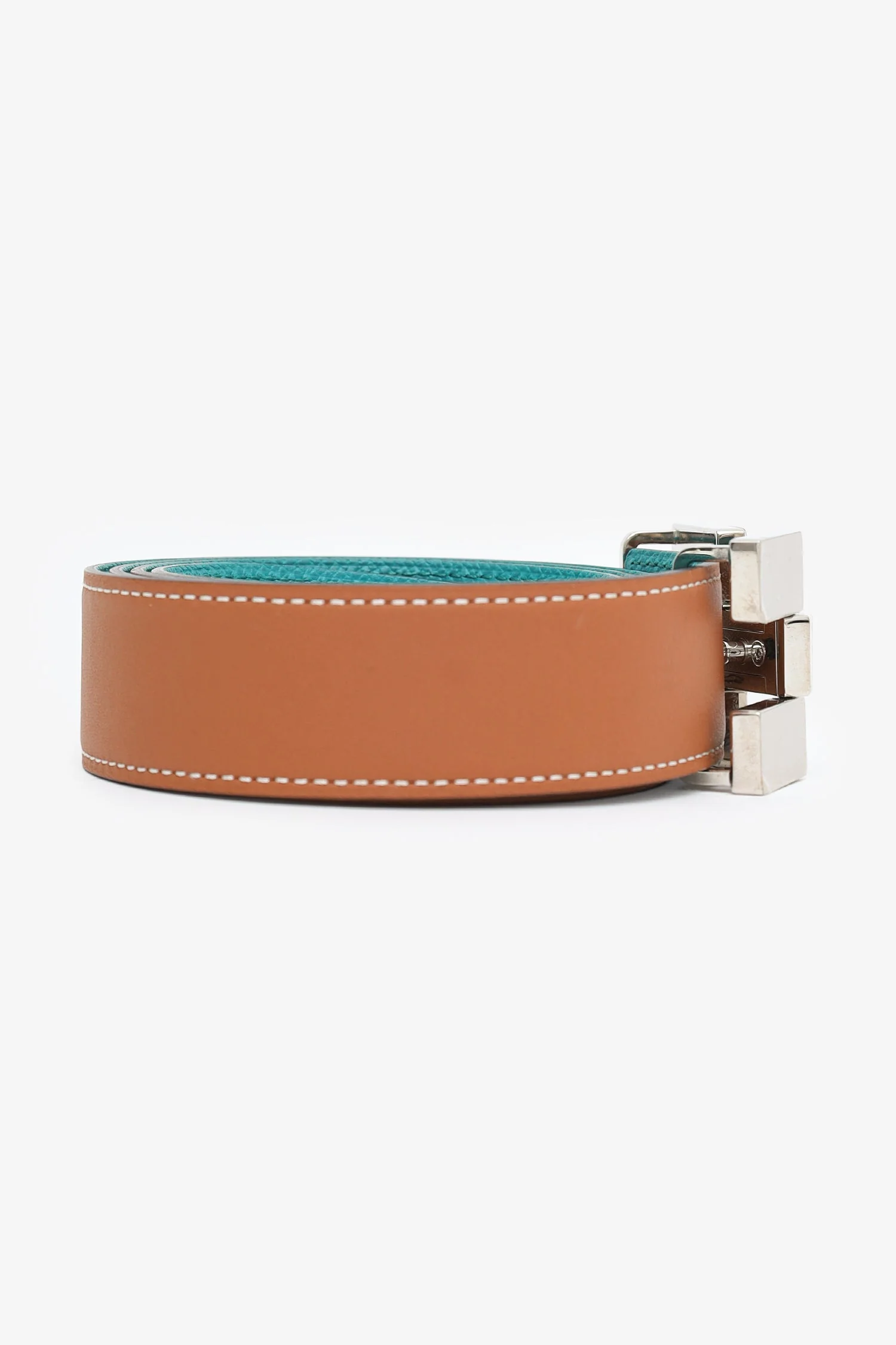 Hermès Gold/Blue Leather Reversible Karma Belt Size 32mm - Image 5