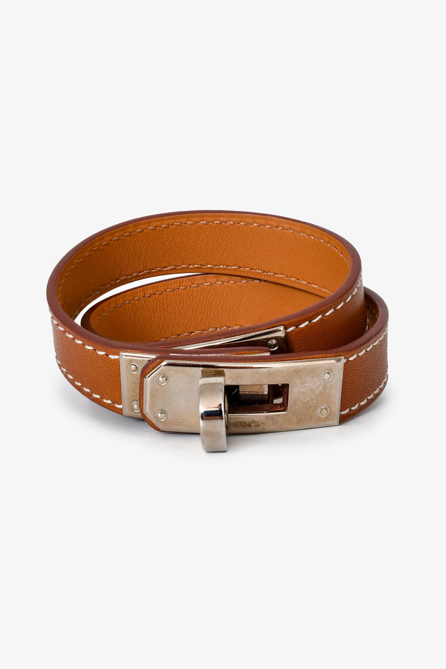 Hermès Gold Leather/Silver Tone Double Tour Kelly Bracelet Size XS
