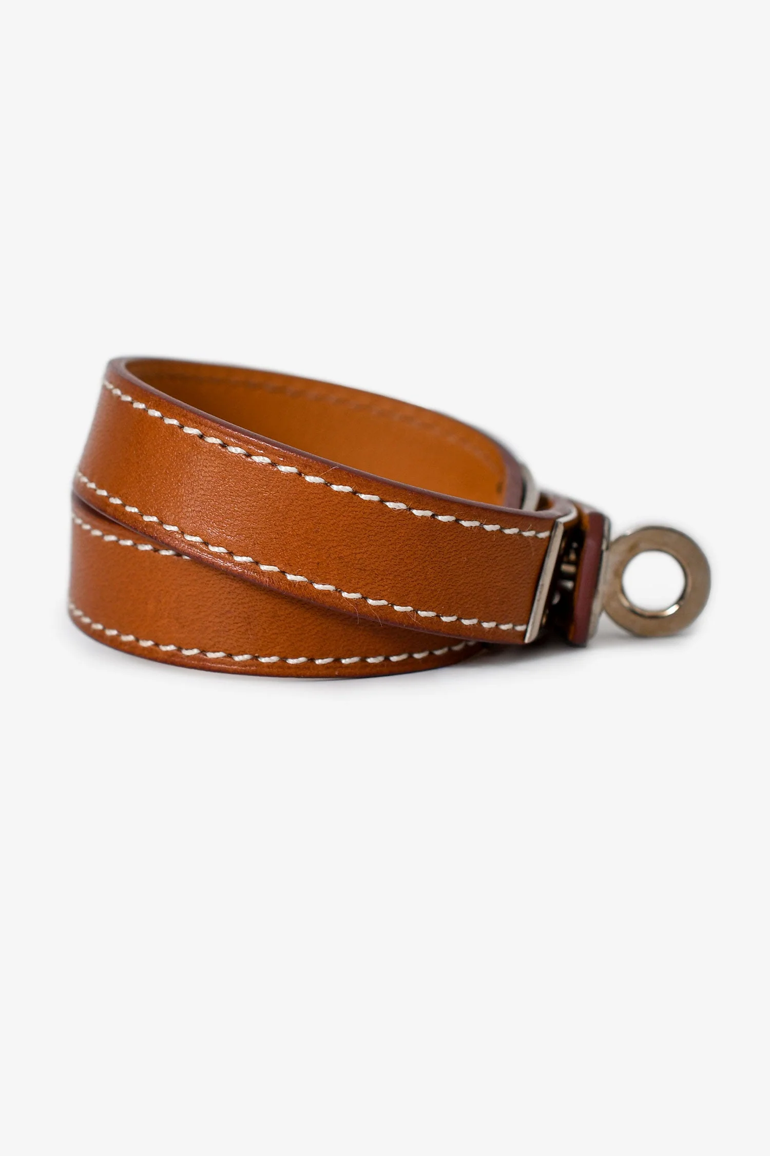 Hermès Gold Leather/Silver Tone Double Tour Kelly Bracelet Size XS - Image 2