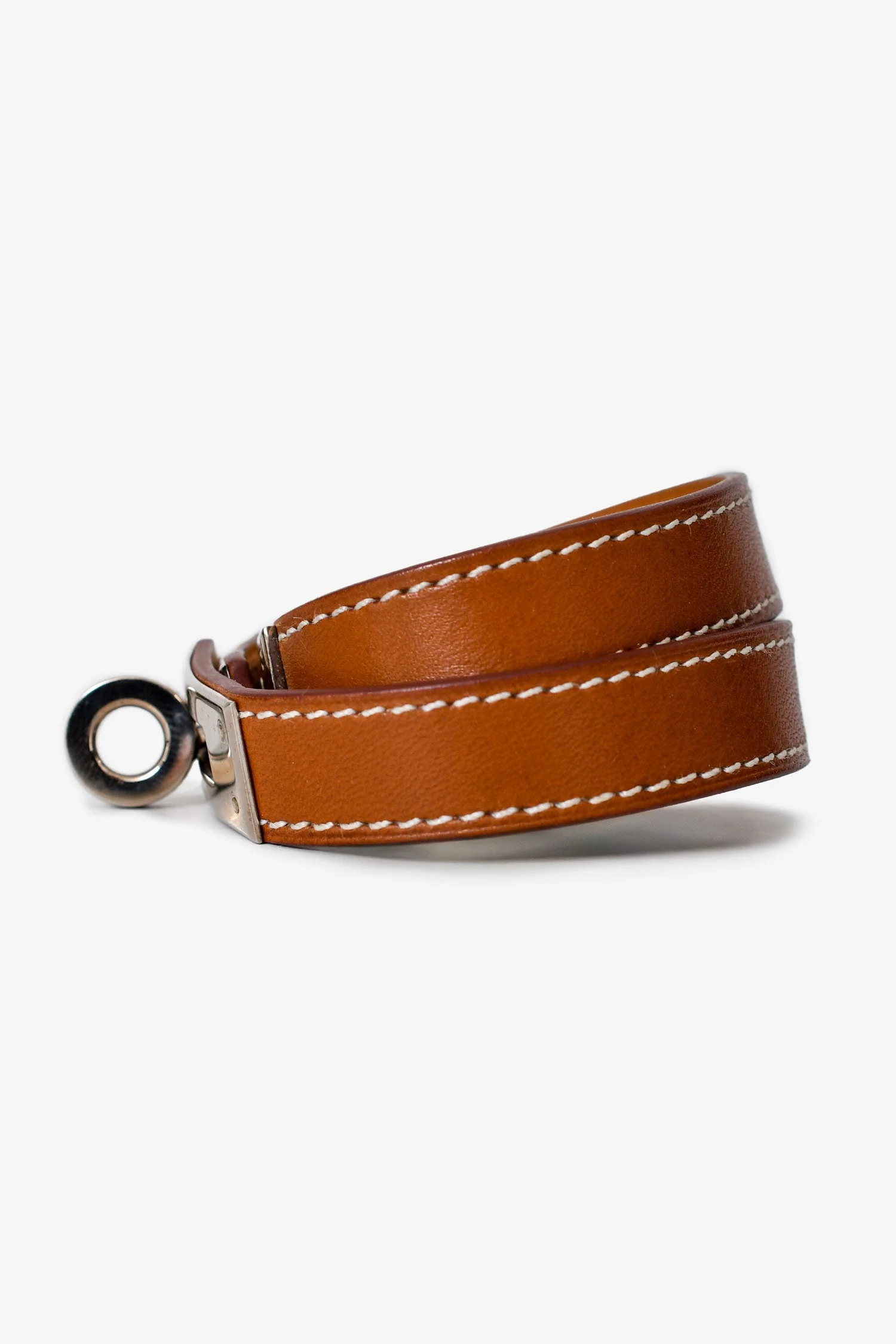 Hermès Gold Leather/Silver Tone Double Tour Kelly Bracelet Size XS - Image 4