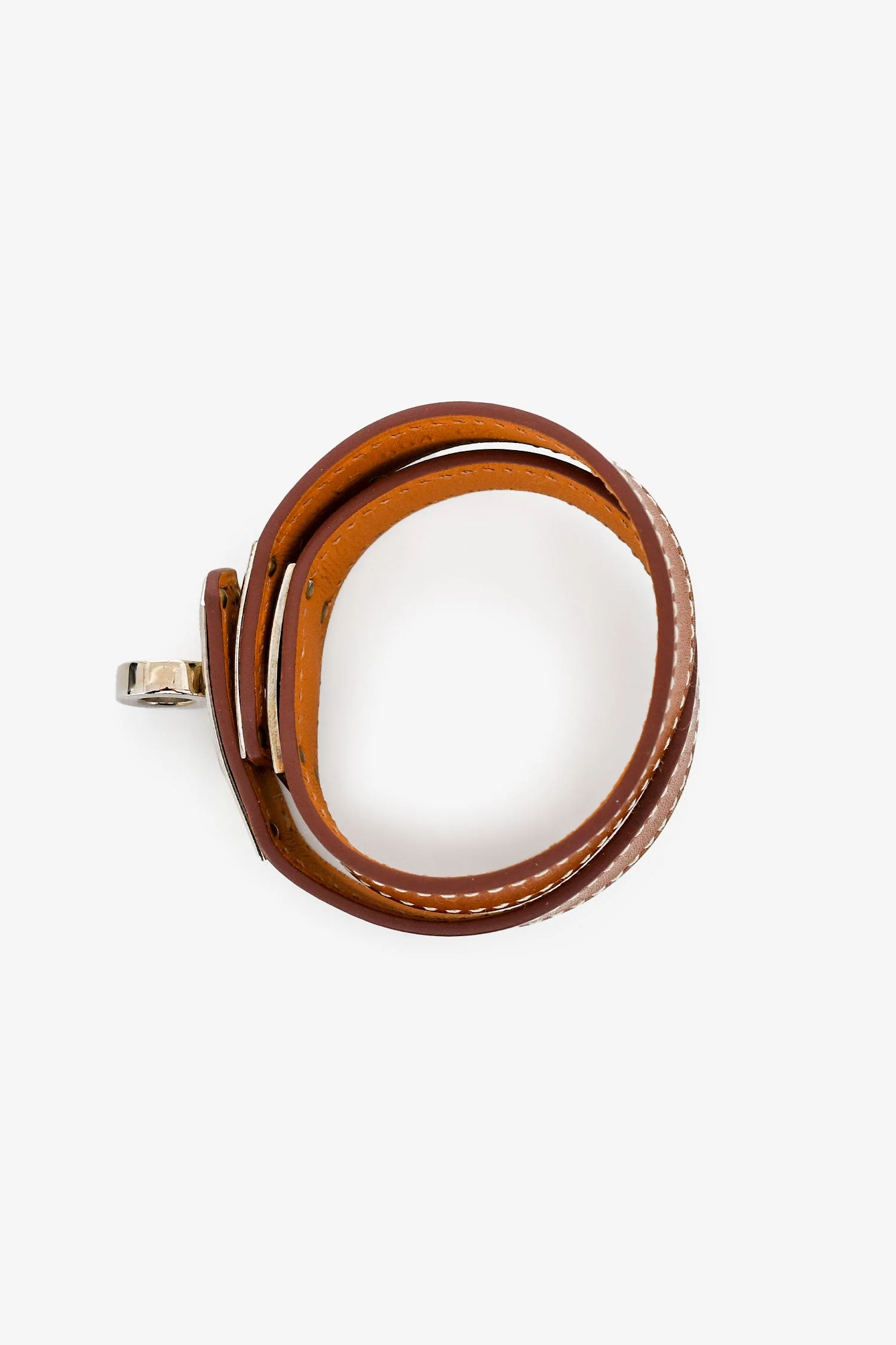 Hermès Gold Leather/Silver Tone Double Tour Kelly Bracelet Size XS - Image 5
