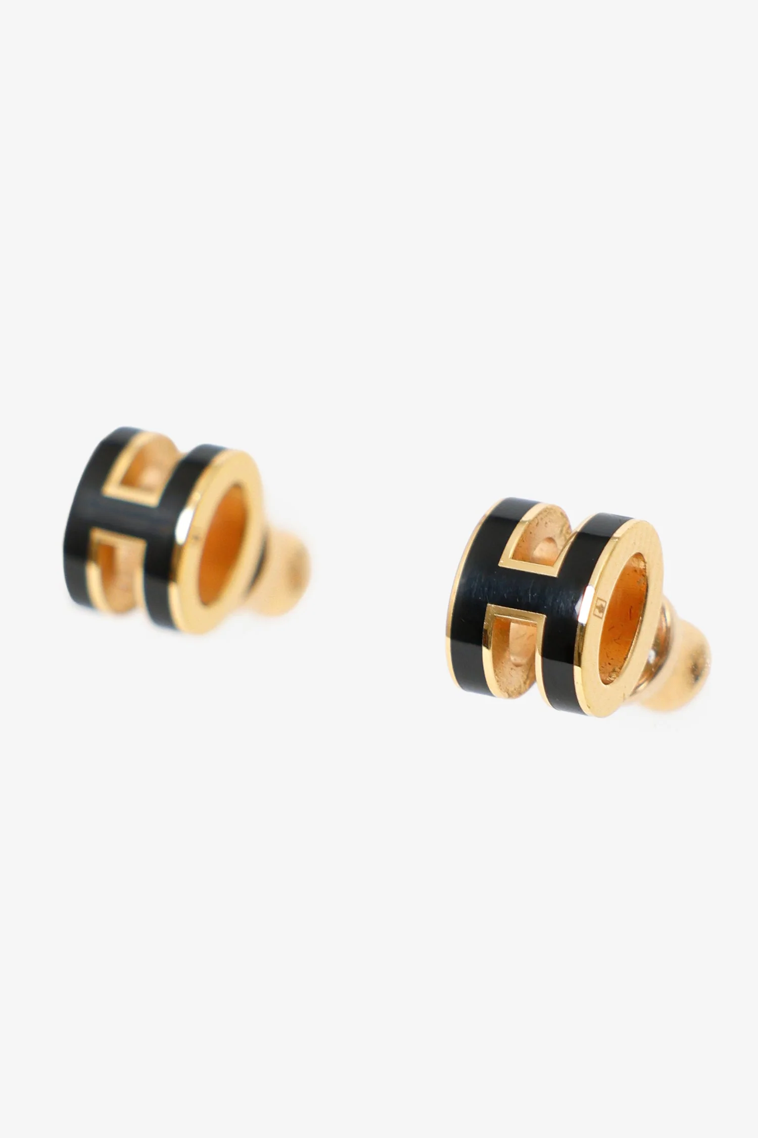 Hermès Gold-tone/Black Metal/Enamel Pop H Mini Earrings - Image 2