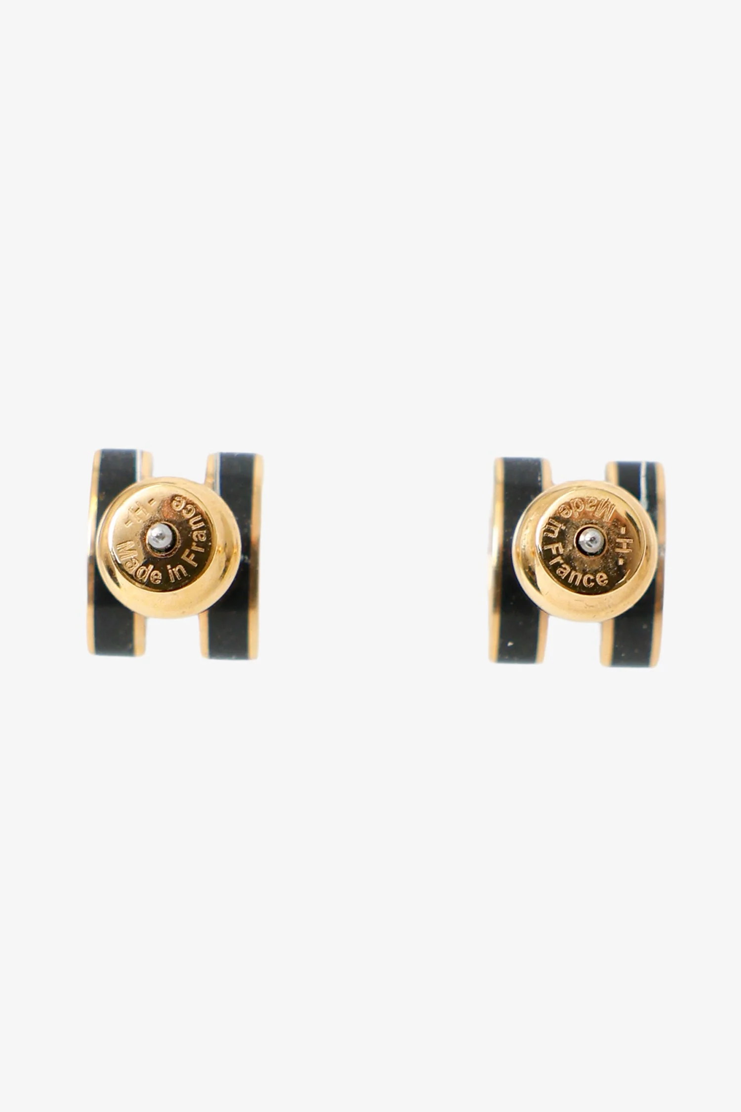 Hermès Gold-tone/Black Metal/Enamel Pop H Mini Earrings - Image 3