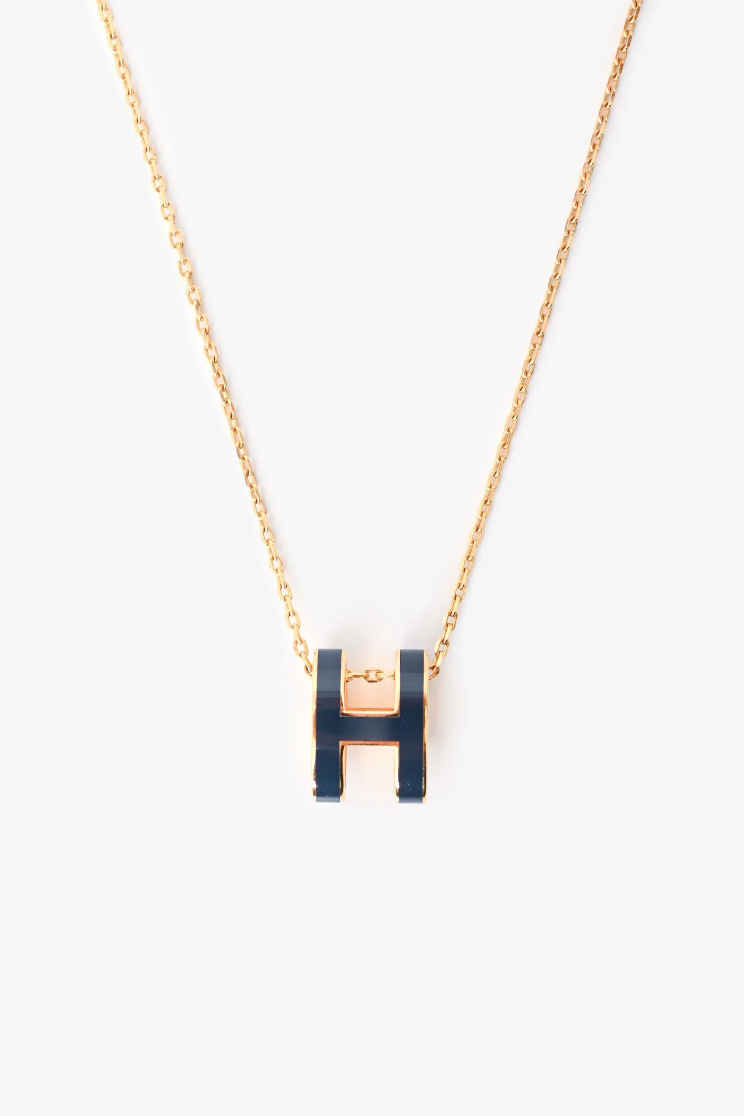 Hermès Gold Toned/Navy Enamel Pop H Necklace - Image 2