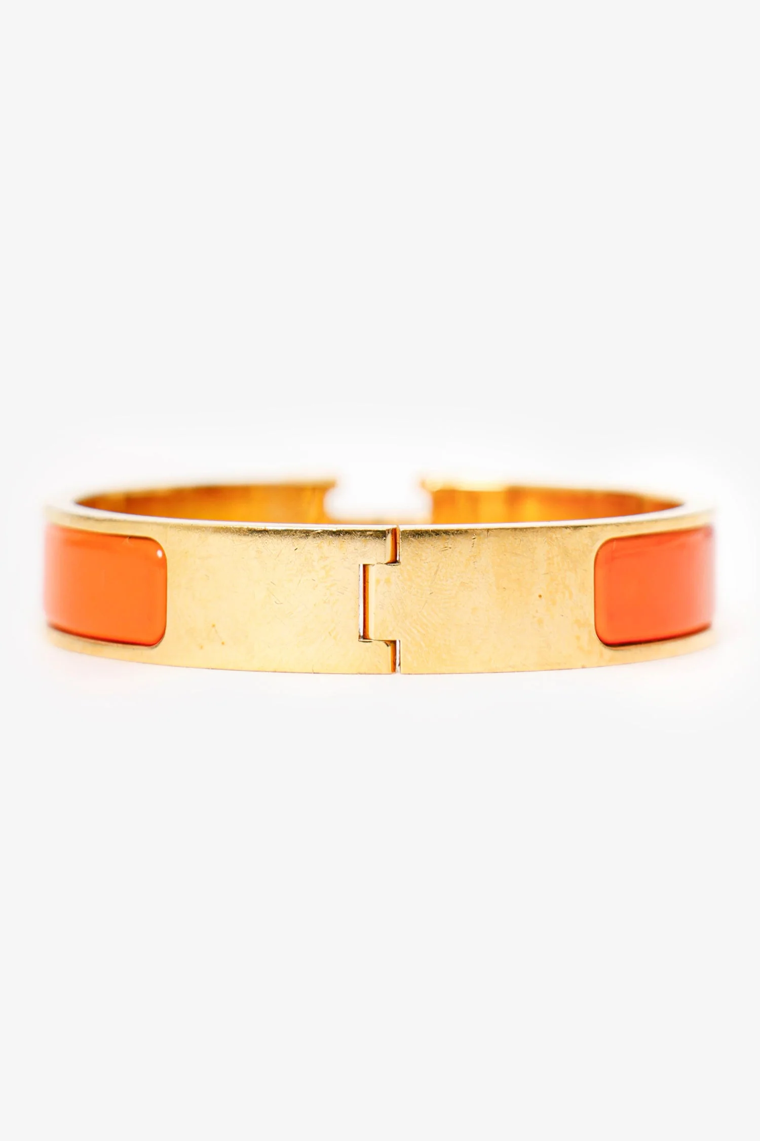Hermès Gold-toned/Orange Enamel Clic Bracelet - Image 3