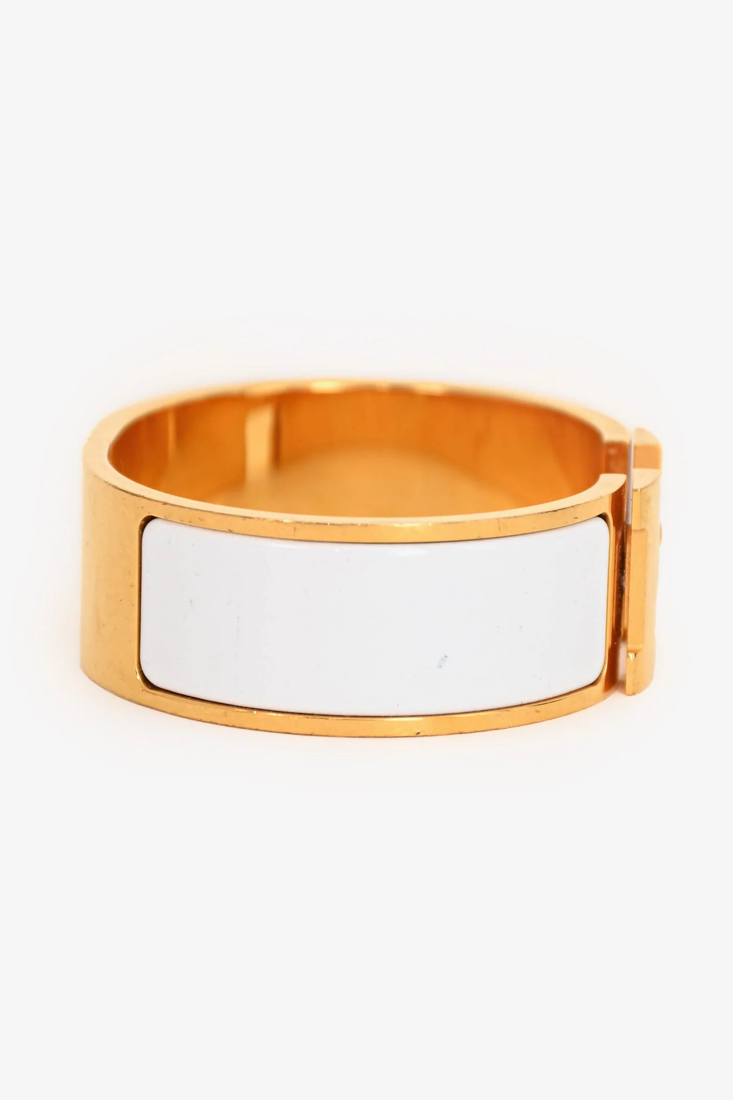 Hermès Gold Toned White Enamel Clic Clac Bracelet (As Is) - Image 4