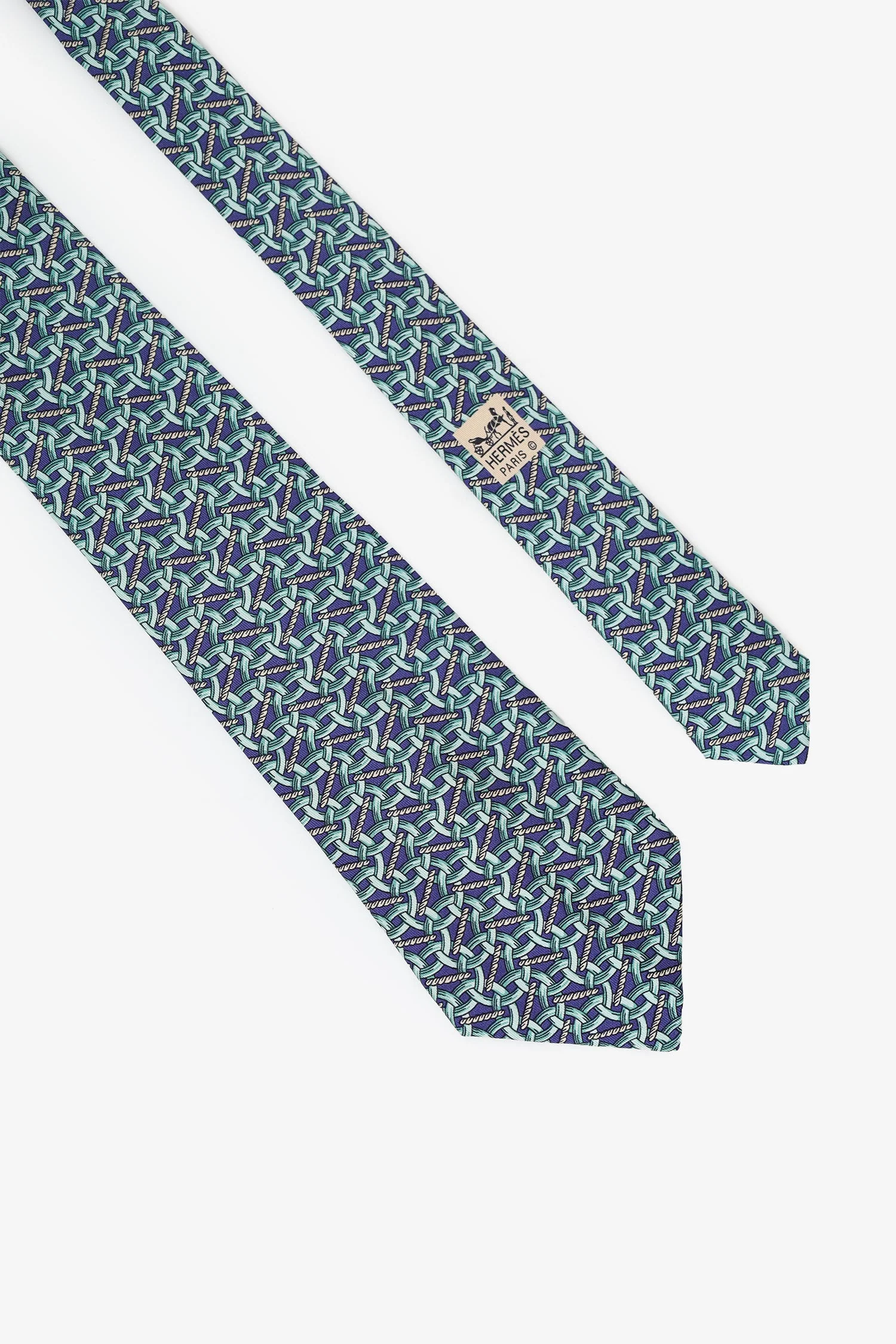 Hermès Green/Blue Patterned Tie - Image 2