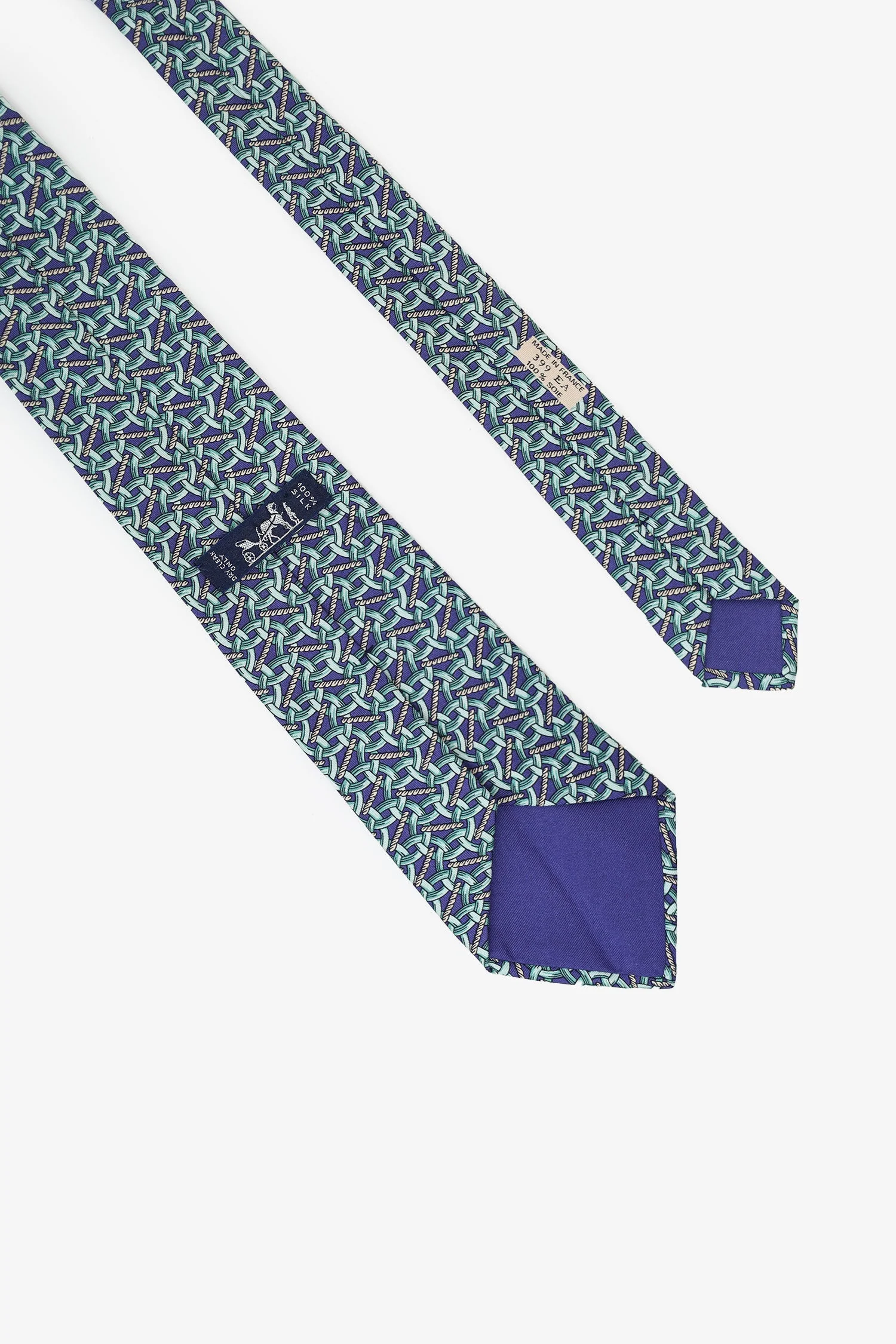 Hermès Green/Blue Patterned Tie - Image 3